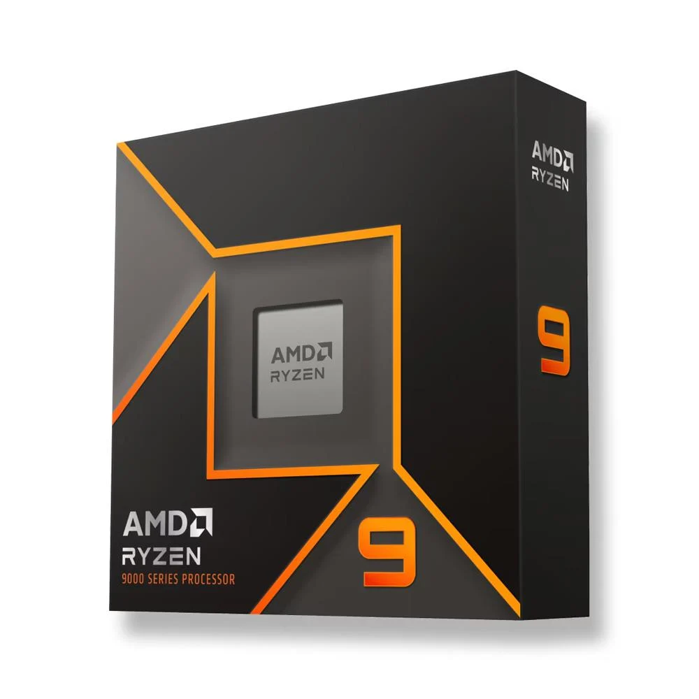AMD Ryzen 9 işlemcili siyah kutu. Kutu, turuncu detaylara ve 9 sayısına sahip siyahtır.