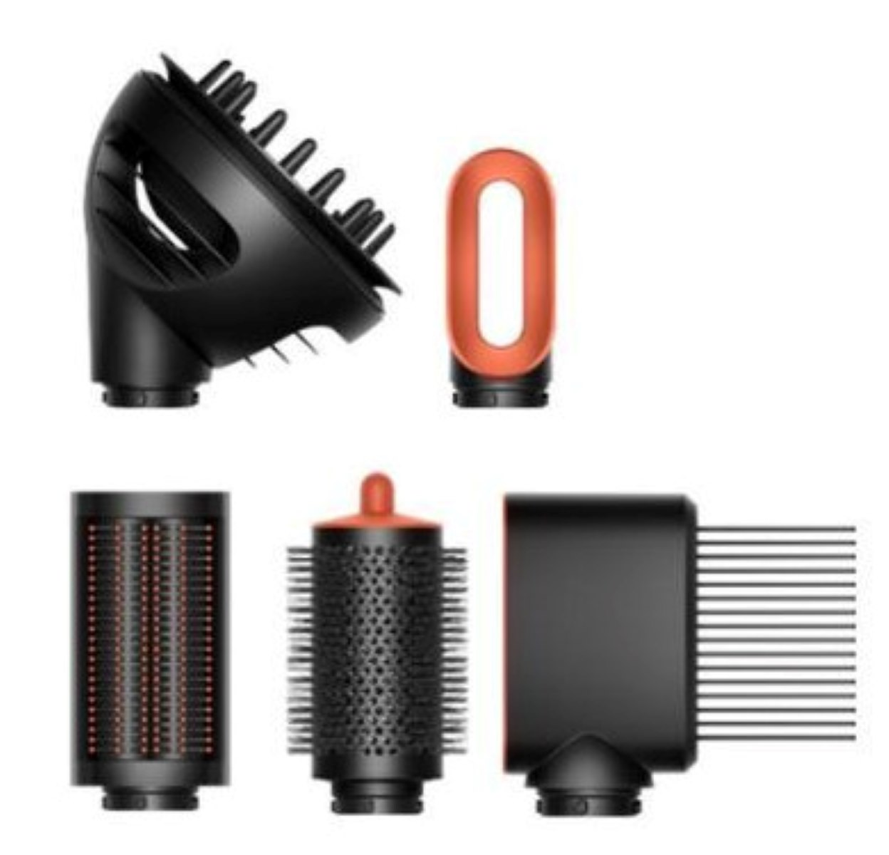 Czarne i pomarańczowe nasadki do suszarki na białym tle.