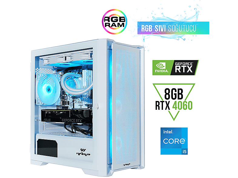 WARP Optima/i5/12400FB760 Cooling/Asus RTX 4060 8 GB/RGB/16 GB RGB/512 GB/650 WFSP Powers/Freedos Masaüstü Bilgisayar