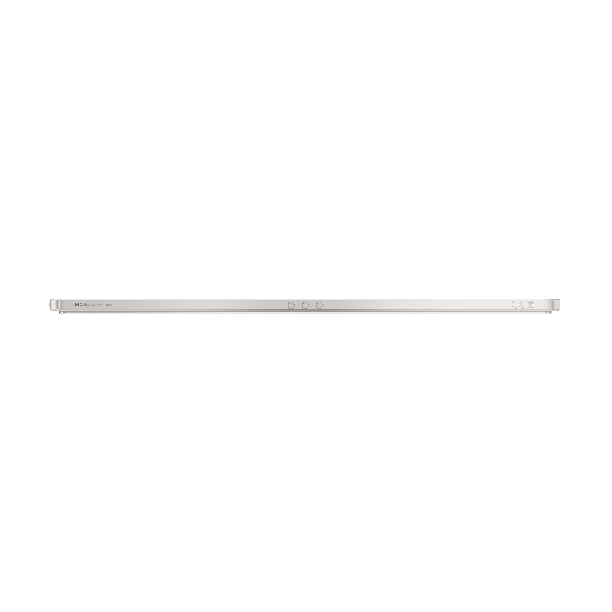 Siyah zemin üzerinde gümüş bir tablet. Üç daire görülebilir.