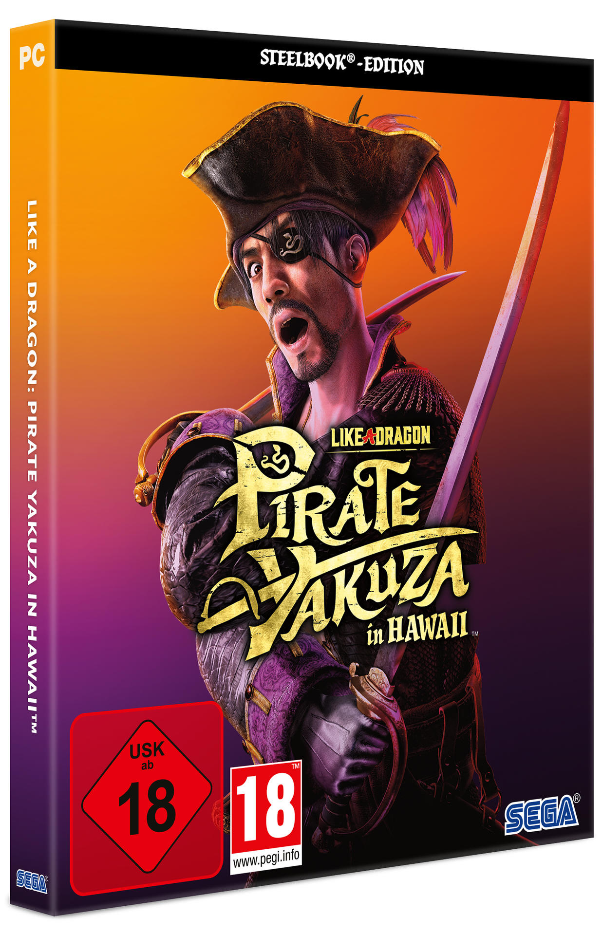 Spielbox-Art für 'Like a Dragon: Ishin!' mit einem Piraten-Charakter. Das Cover ist farbenfroh.