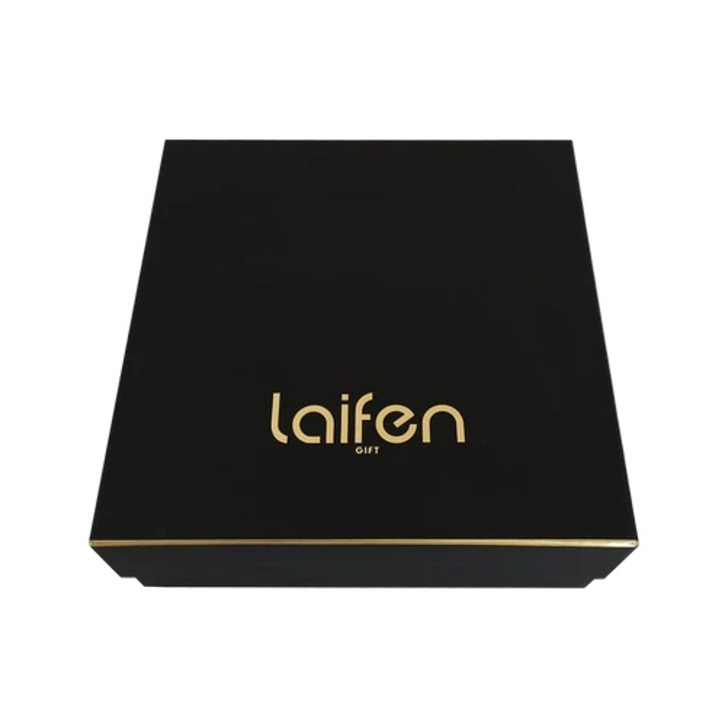 Scatola nera quadrata con finiture dorate. La parola 'laifen' è in oro sulla parte superiore.