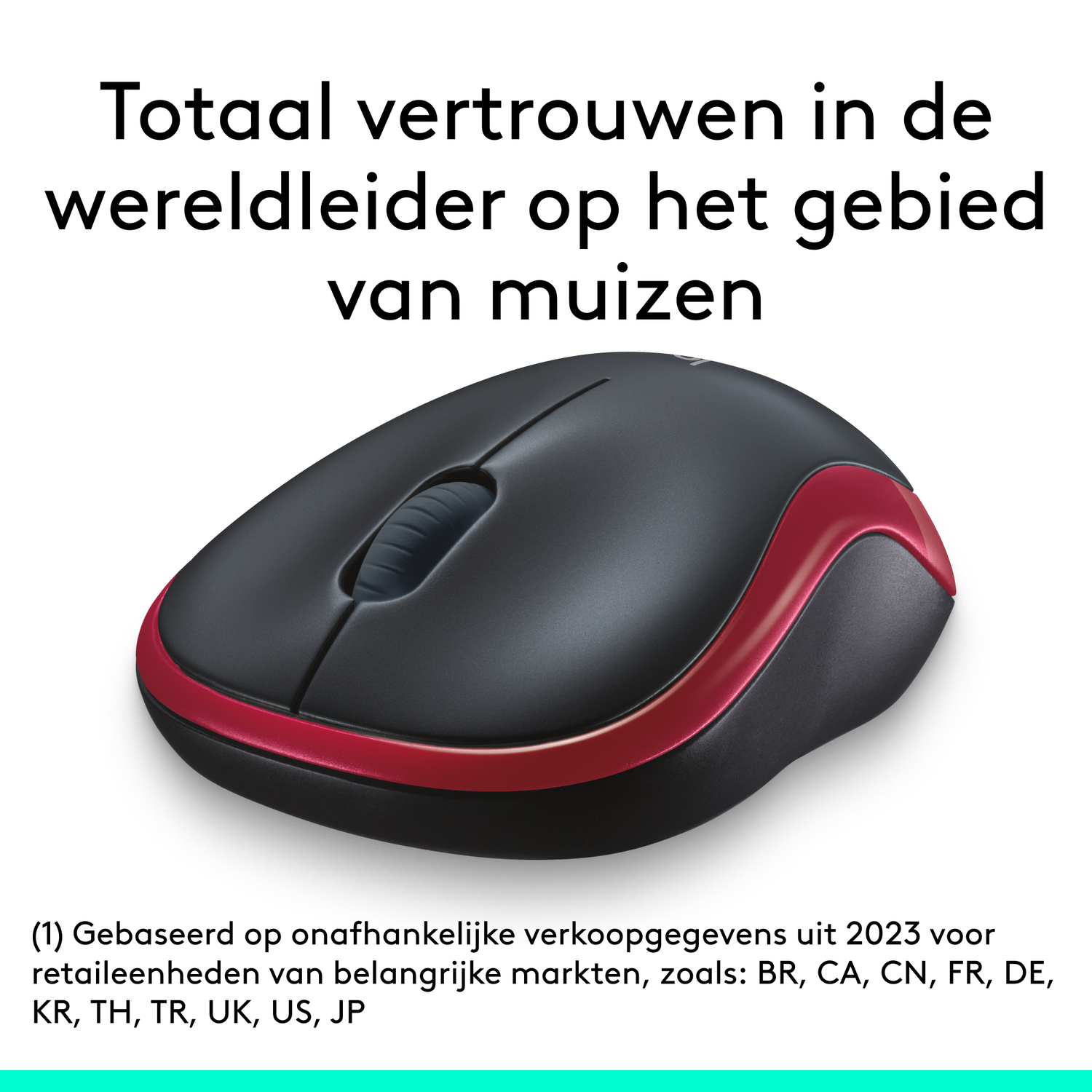 Black and red mouse. Text reads: Total confidence in the world leader in mice.