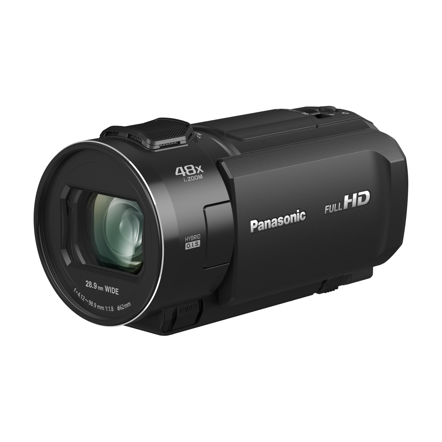 Videocamera Panasonic nera con obiettivo e la scritta 'FULL HD'.