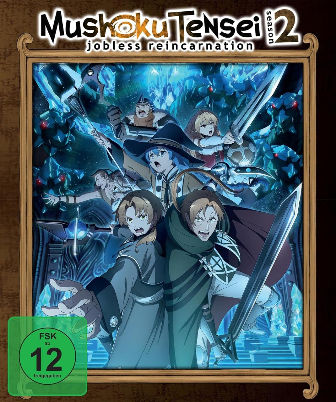 Das Cover der Mushoku Tensei Staffel 2 DVD mit Anime-Charakteren.