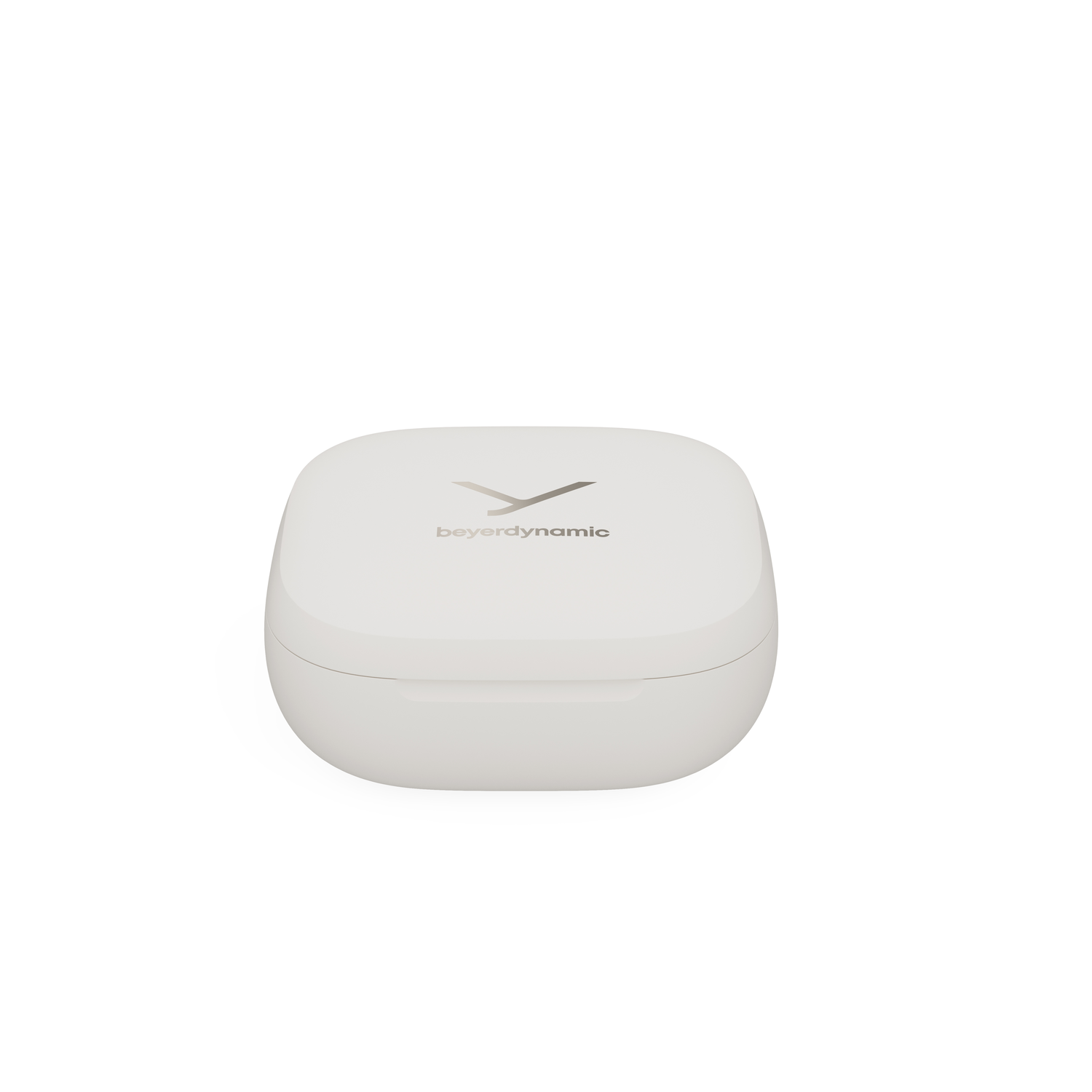 White earbud case with the Beyerdynamic logo.