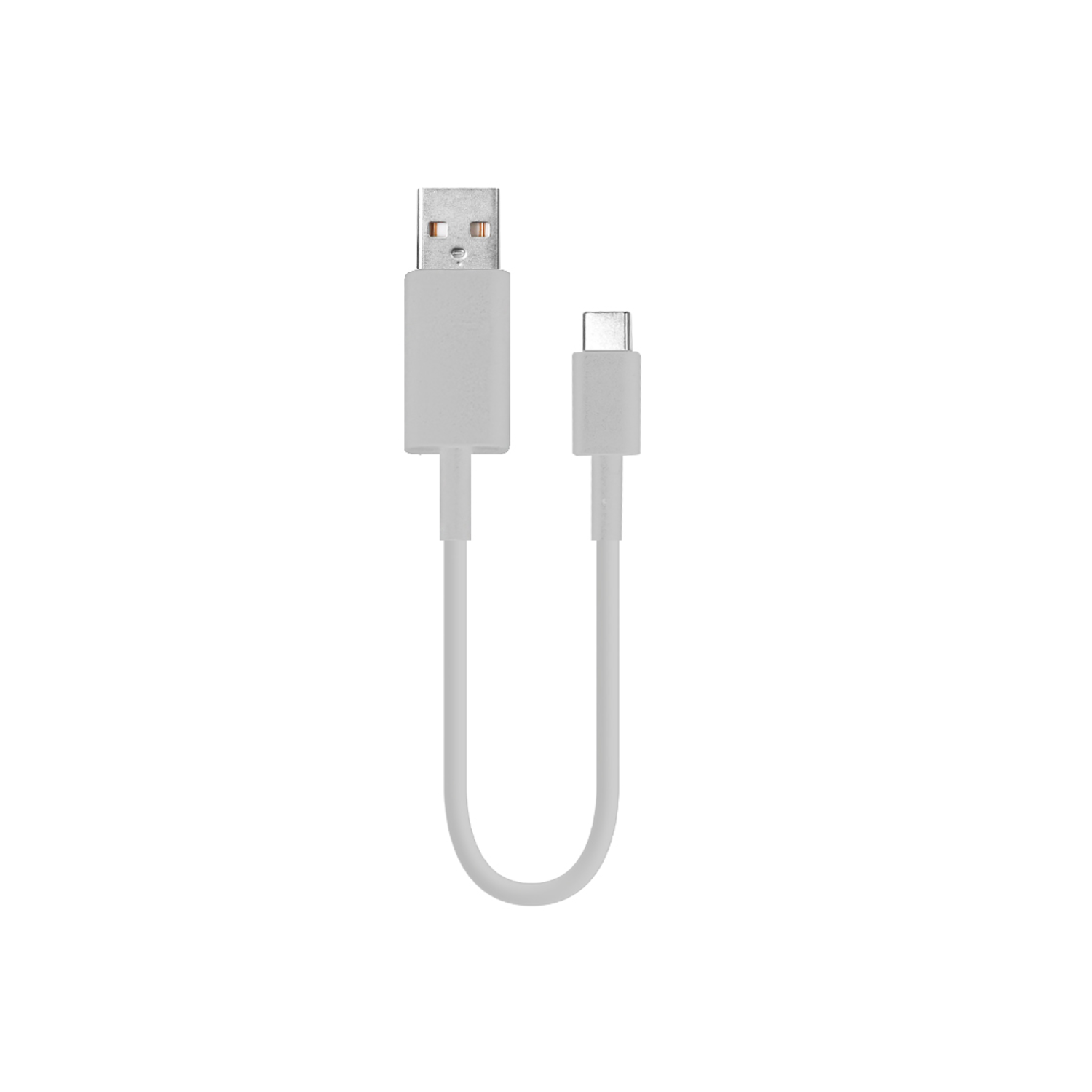 White USB-C cable. USB end and a USB-C end, connected by a white cable.