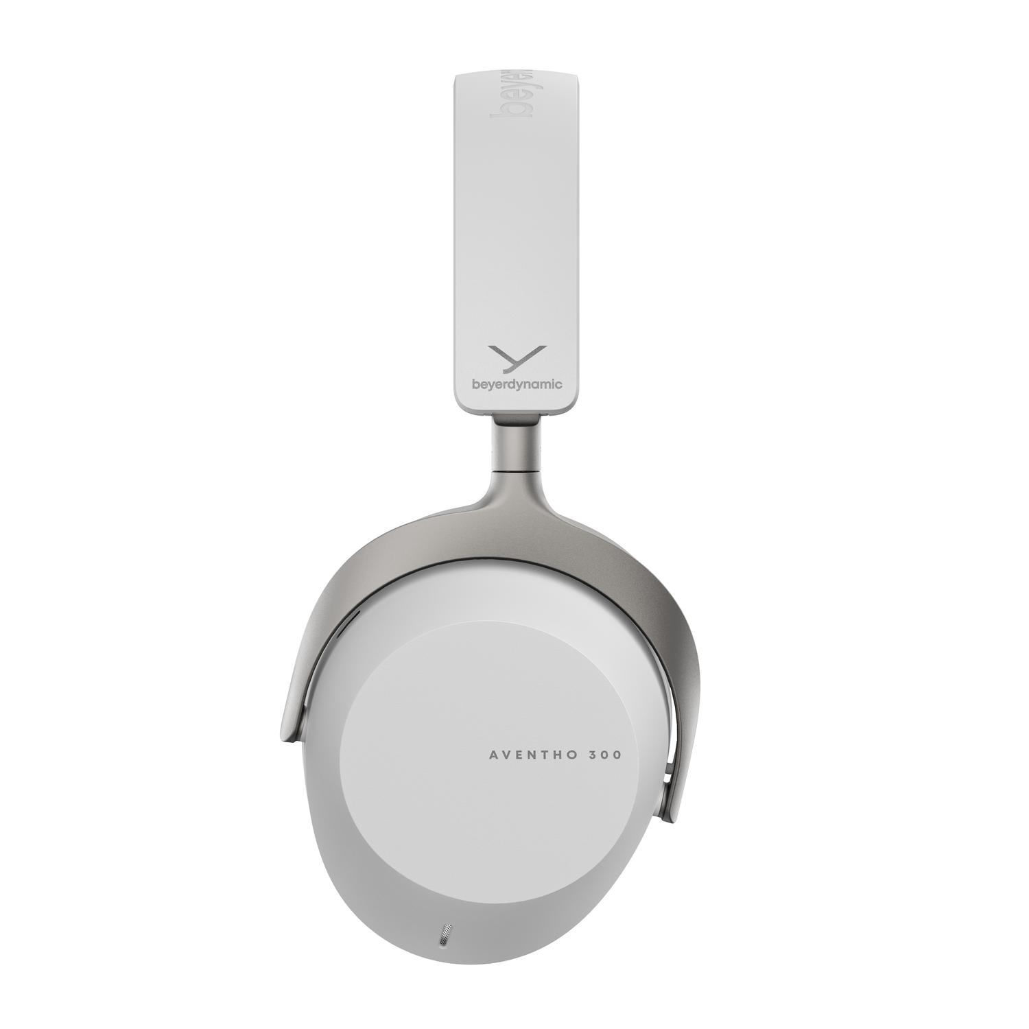 Un casque circum-auriculaire blanc avec des accents argentés, sur fond blanc.
