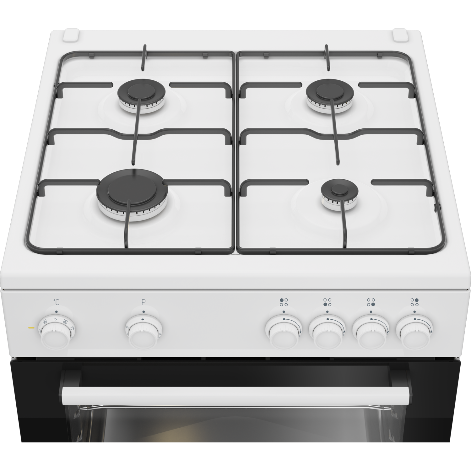 White stovetop. Has four burners arranged in a square with black borders.