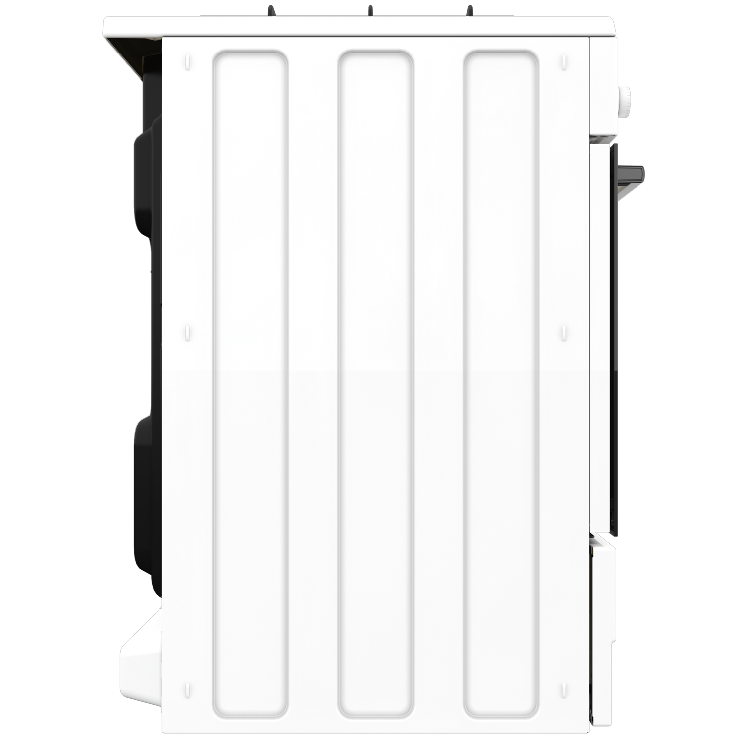 White oven, side view, vertical lines.