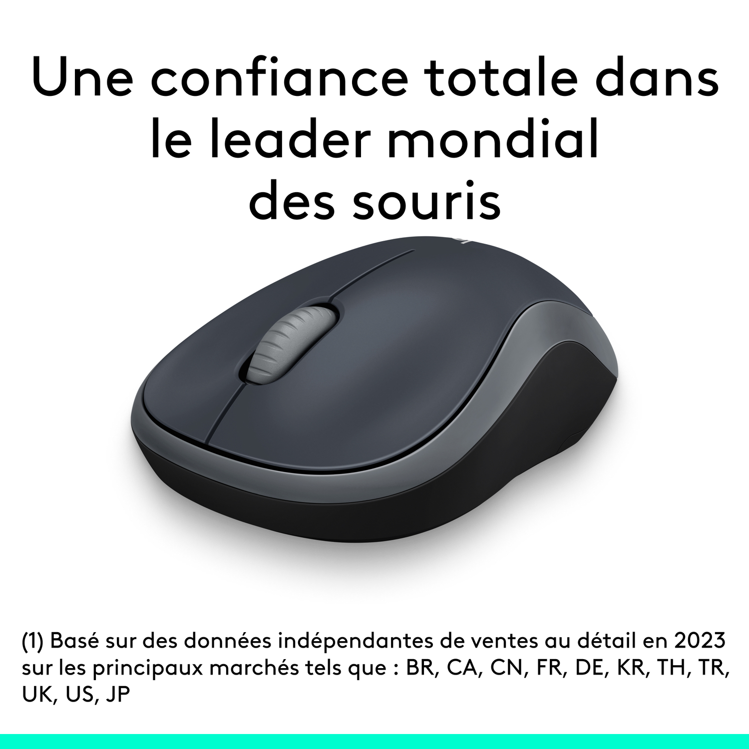 Souris d'ordinateur noire avec molette grise. Texte, "Une confiance totale..." et une citation.