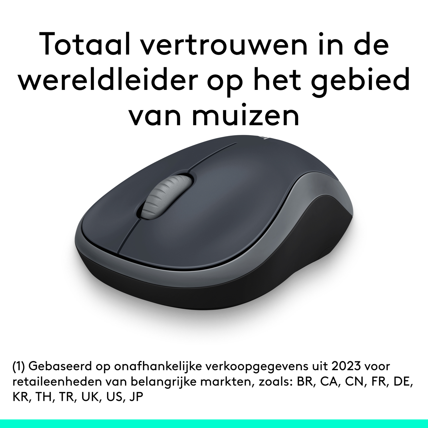 Black computer mouse. Text says: 'Total trust in the world leader in the field of mice'.