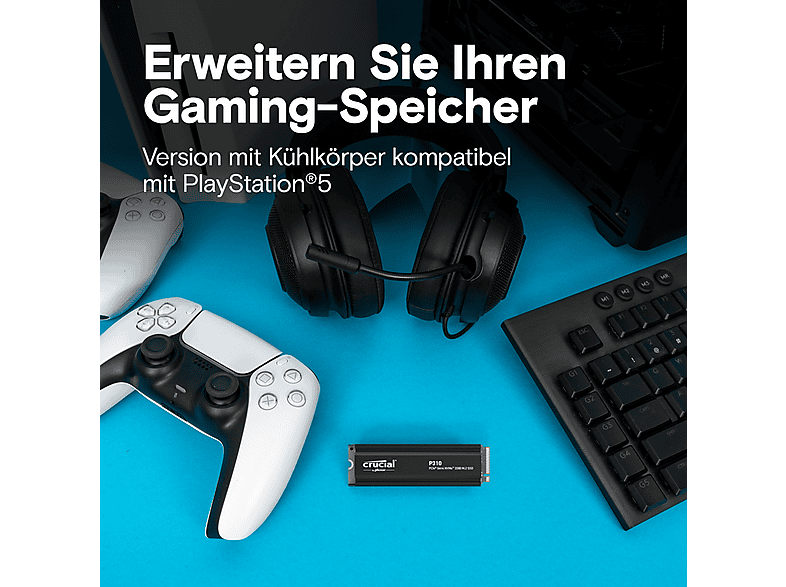 Thumbnail - CRUCIAL P310 NVMe SSD mit Heatsink, PS5 Kompatibel Gaming Festplatte Retail, 2 TB M.2 via PCIe, intern