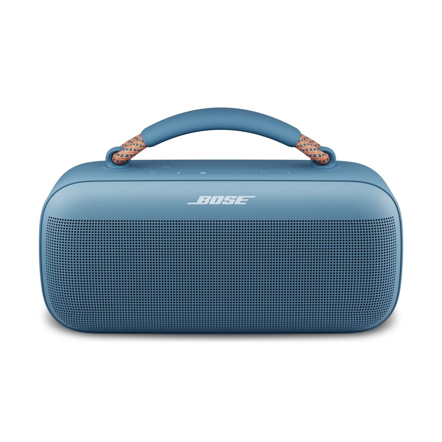 Altoparlante portatile blu con maniglia e logo Bose.