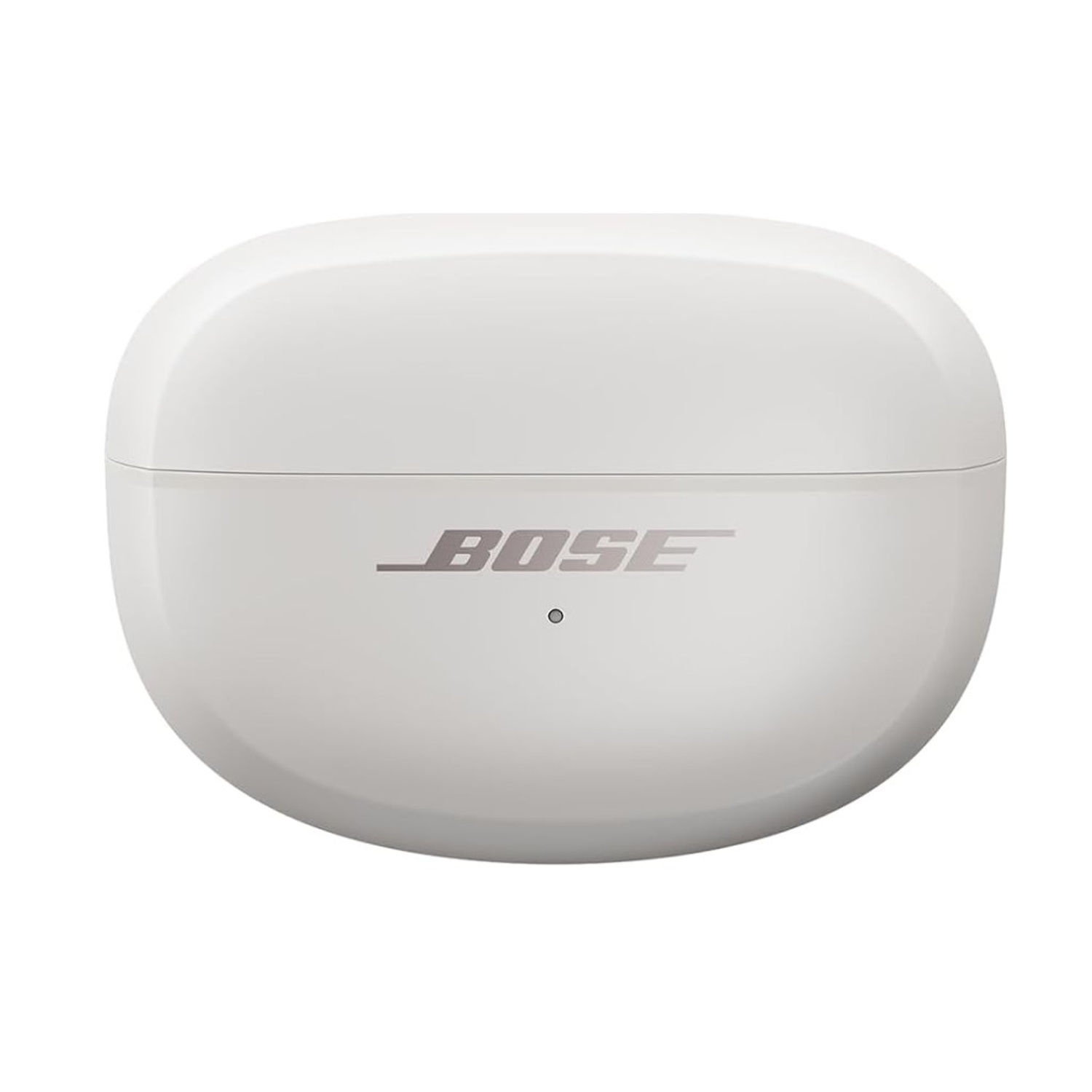 Custodia di ricarica Bose bianca per auricolari. Logo Bose sul davanti. Design semplice e pulito.