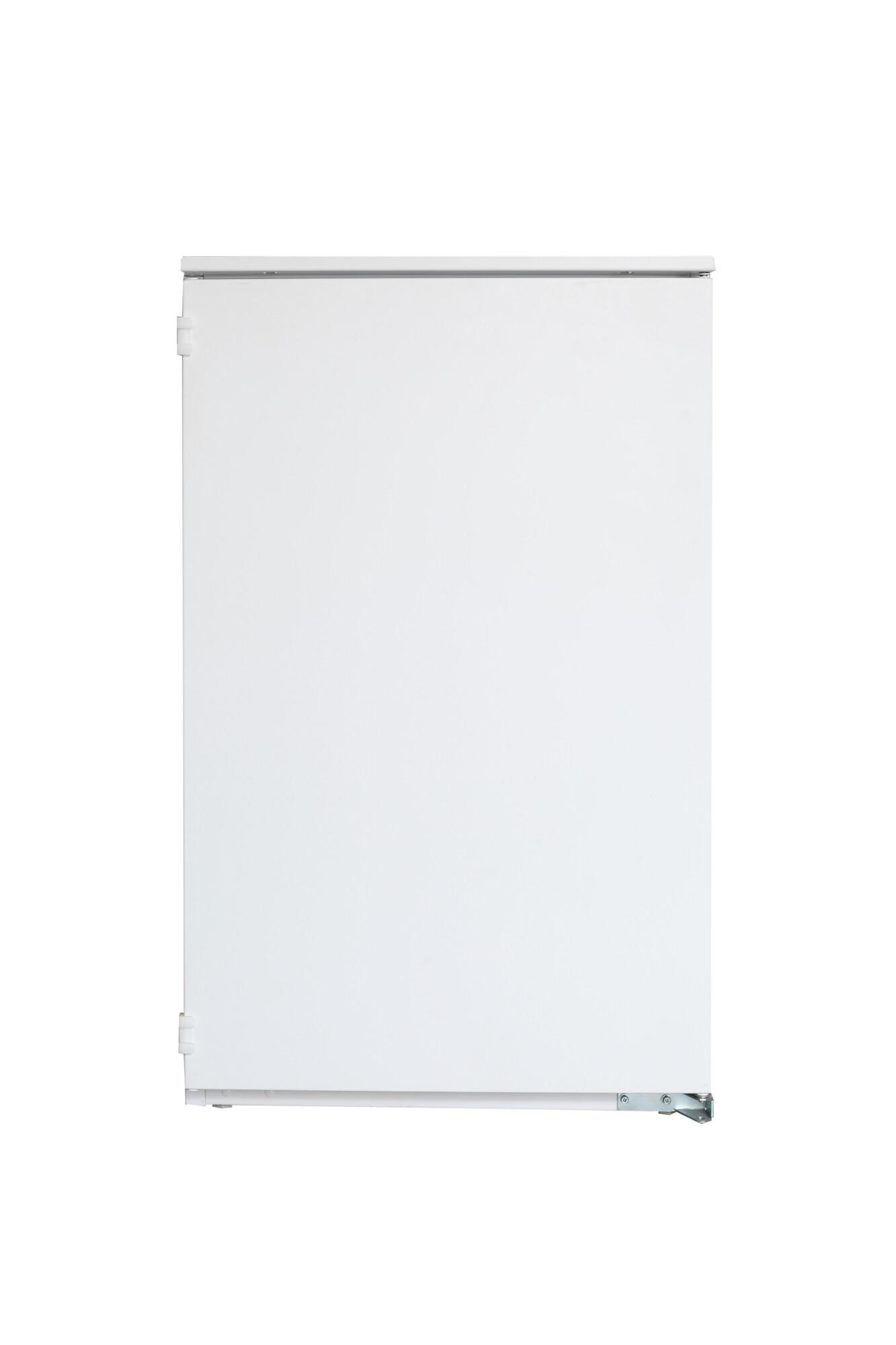Ein weißer Kühlschrank mit geschlossener Tür, der ein sauberes, minimalistisches Design zeigt.