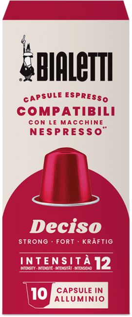 Bialetti Deciso Kaffeekapseln. Rote Kapseln in einer Box. Intensität 12.