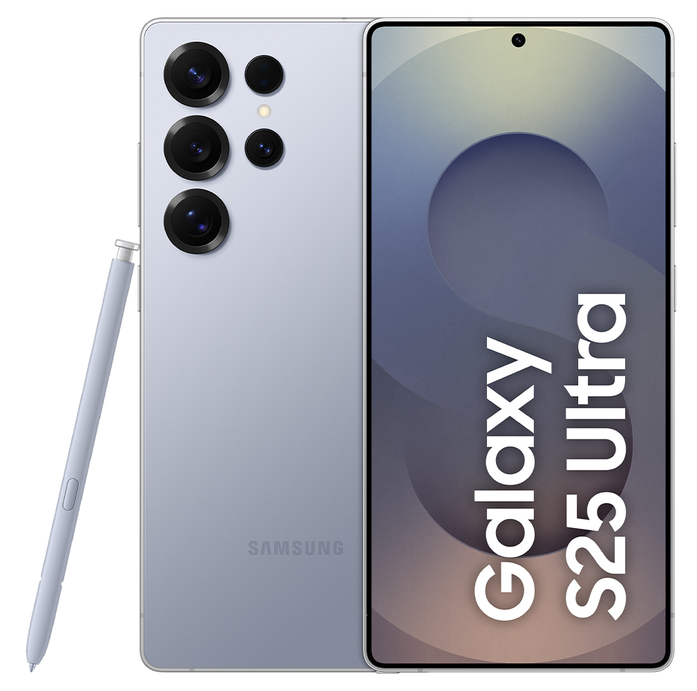 Smartfon Samsung Galaxy S25 Ultra z rysikiem, pokazujący przód i tył telefonu.