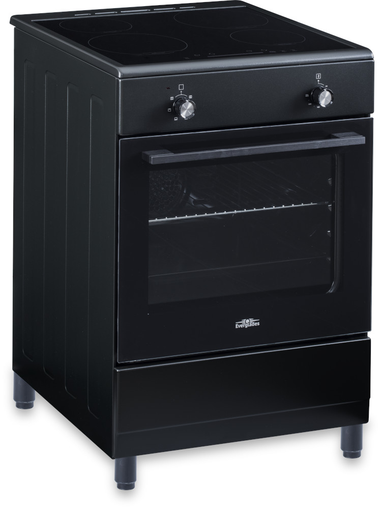 A black electric stove with four burners and an oven below.