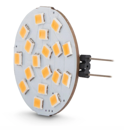 Eine kreisförmige elektronische Komponente mit orangefarbenen LEDs.
