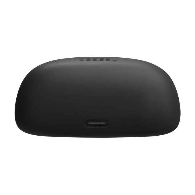 Funda de carga JBL negra. La funda tiene un puerto USB-C en la parte inferior.