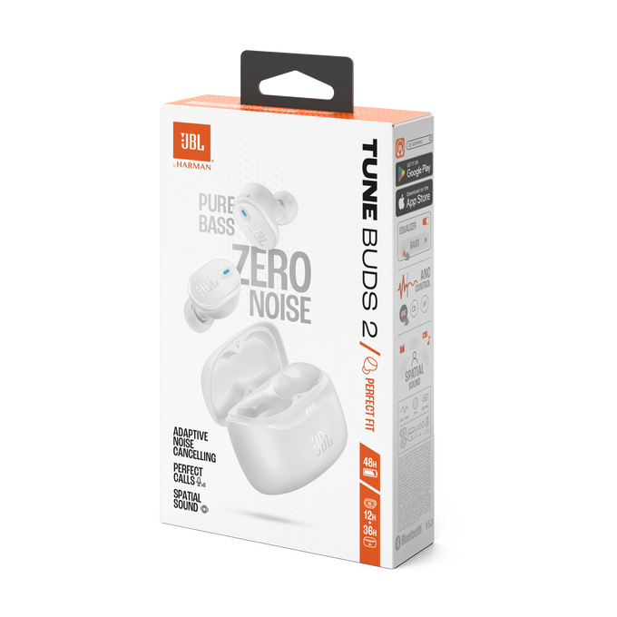 Caja de auriculares JBL blanca.