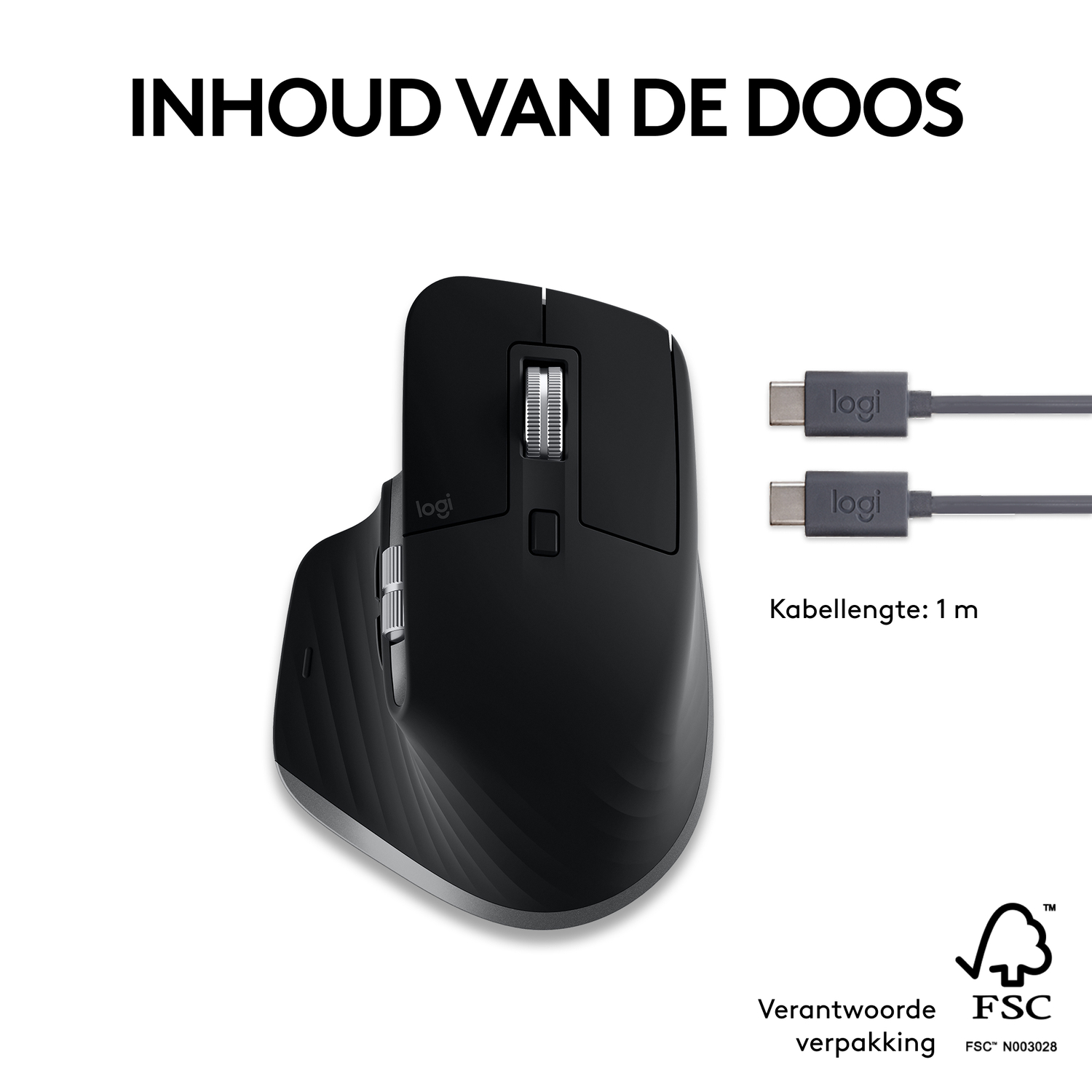 Black mouse with two charging cables.