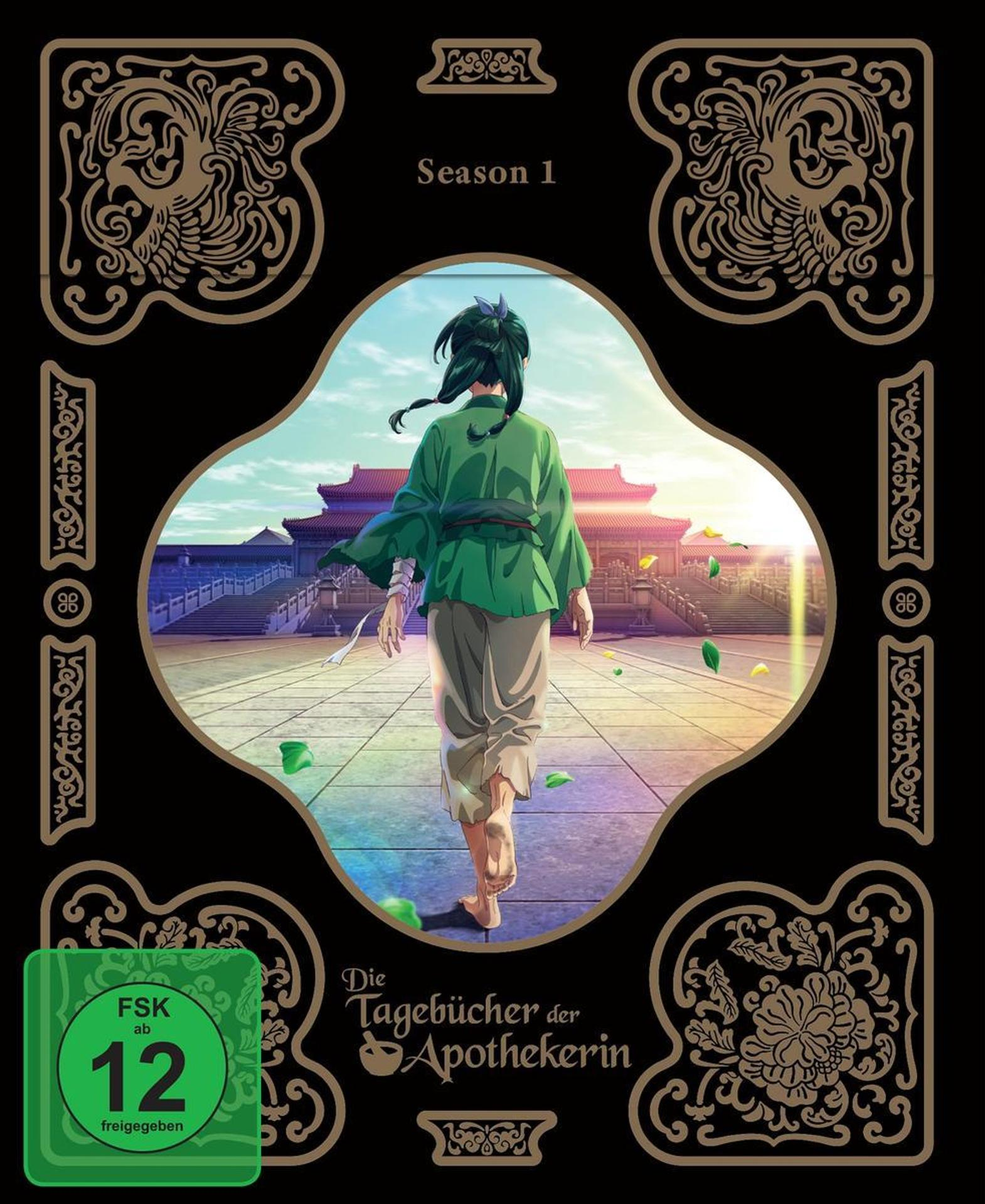 Anime-DVD-Cover mit einer weggehenden Person. Der Titel lautet 'Die Tagebücher der Apothekerin'.