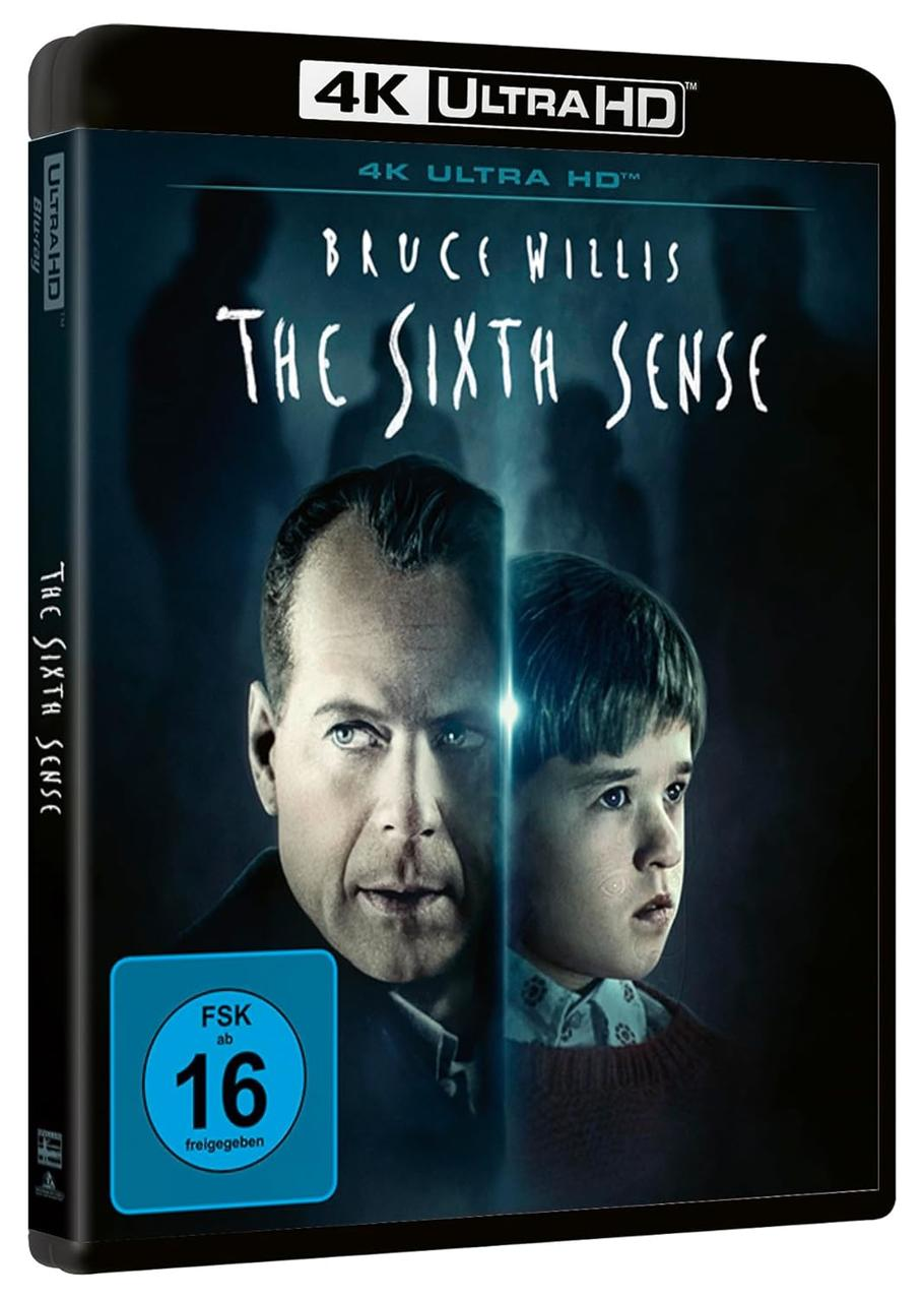 DVD-Hülle von 'The Sixth Sense' mit Bruce Willis. Verfügt über eine blaue FSK-16-Bewertungsplakette.