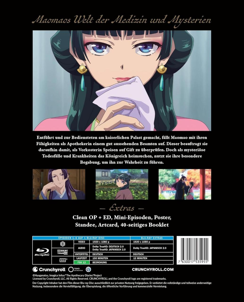 Anime-DVD-Rückseite mit einer Frau, Text und Screenshots.