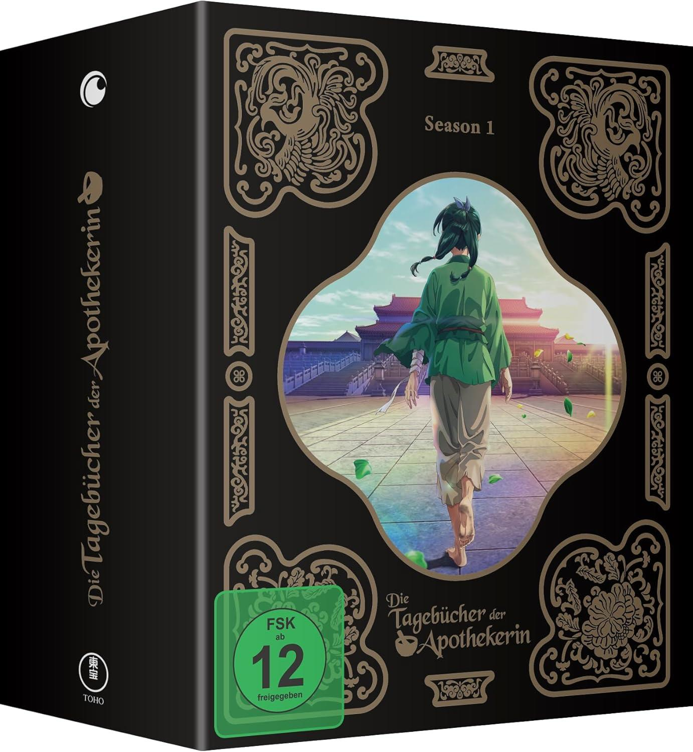 Schwarze Box-Set von Die Tagebücher der Apothekerin Staffel 1, mit Anime-Kunst.