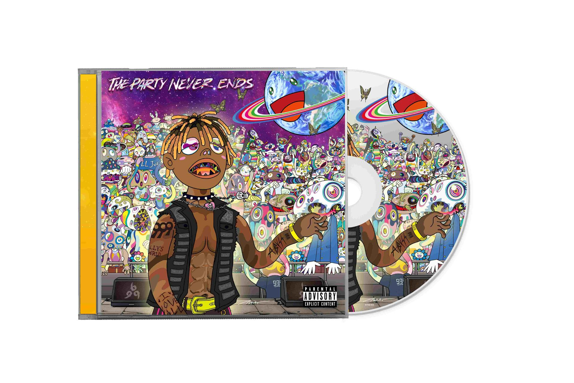 CD-Albumcover für 'The Party Never Ends' mit animierten Cartoonfiguren.