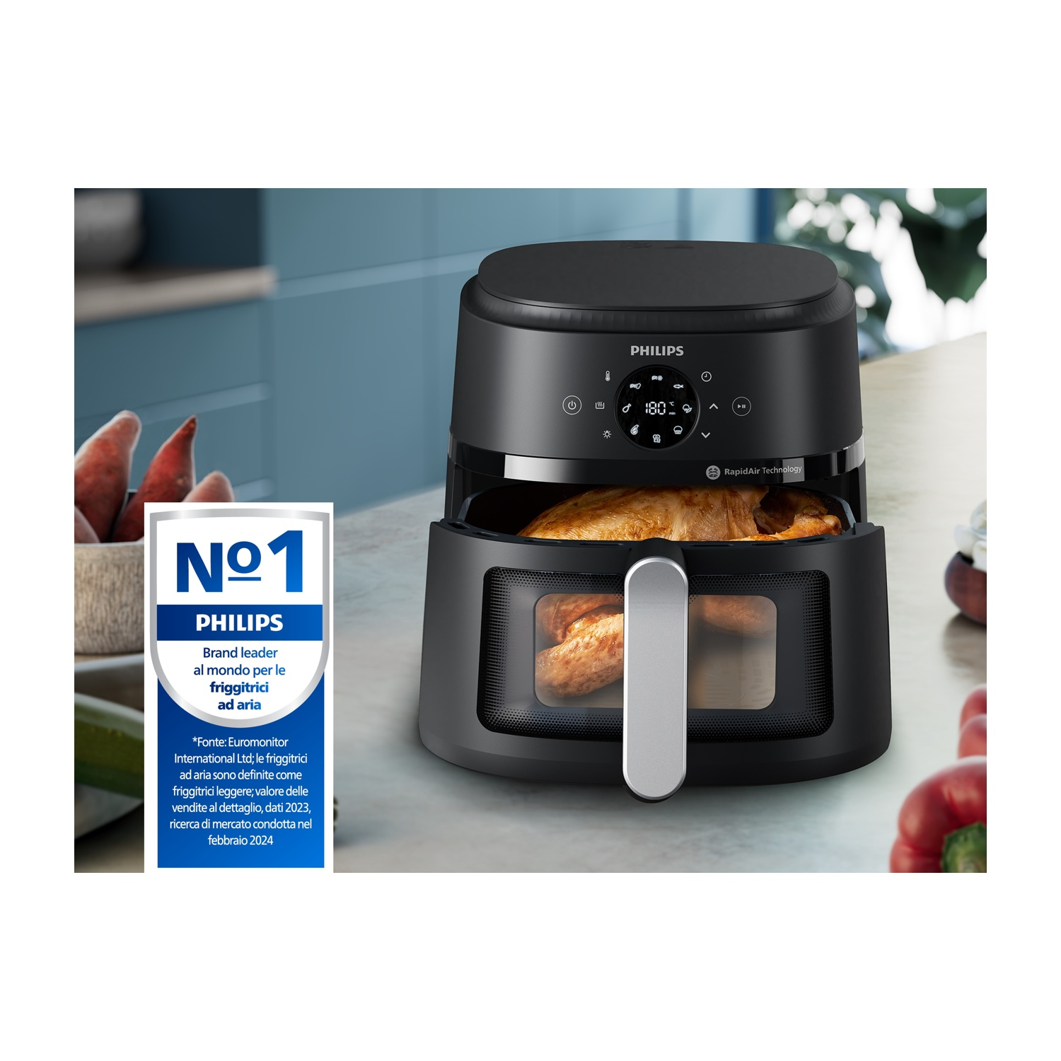 Friggitrice ad Aria 7 Litri, Airfryer Senza Olio XXL con Touch Screen, Friggitrice Con Display Digitale, 1800W, Modalità Shake, Timer, Ricettario, Temperatura Massima 200°c