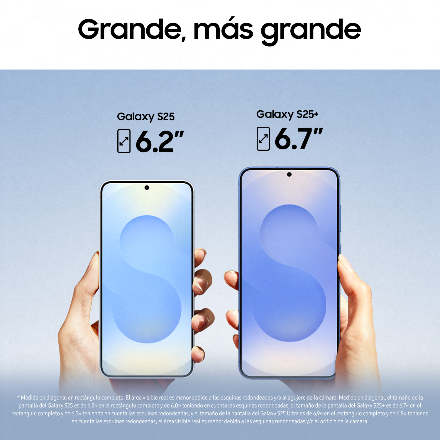 Dos teléfonos uno al lado del otro. Uno dice 6.2" y el otro 6.7".