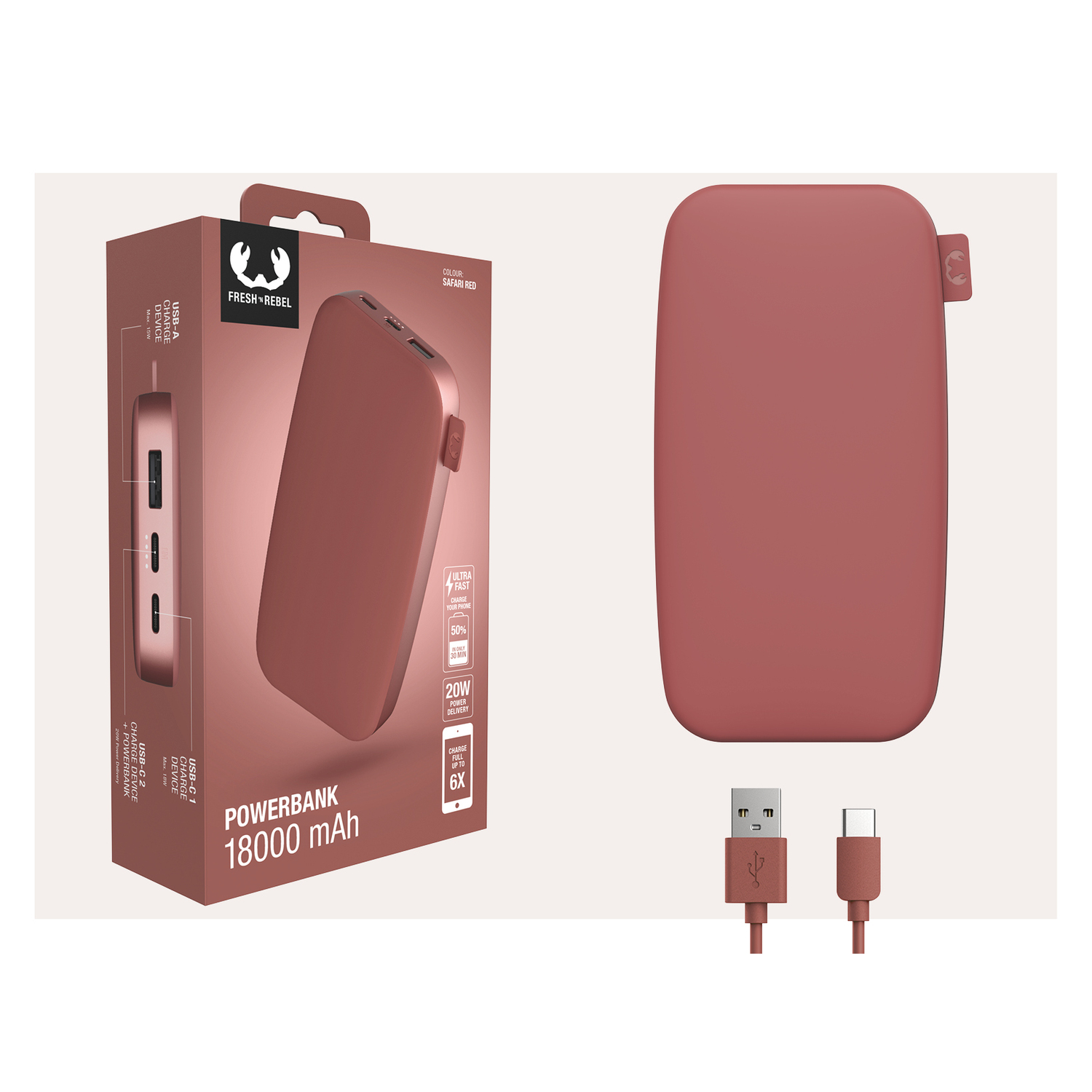 FRESH N REBEL Powerbank 18 000 mAh Safari Red (2PB18100SR)