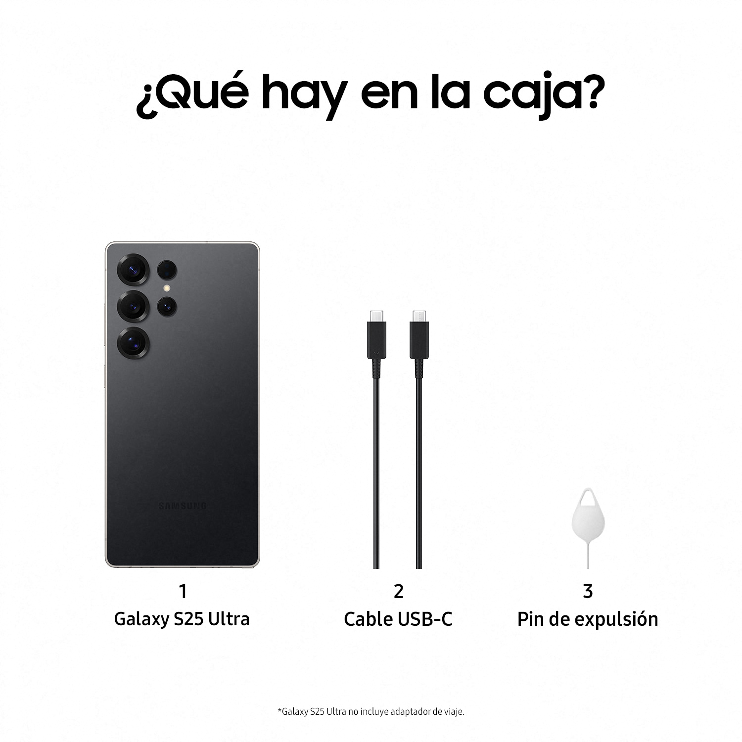 Una caja con un teléfono, dos cables y un pasador.