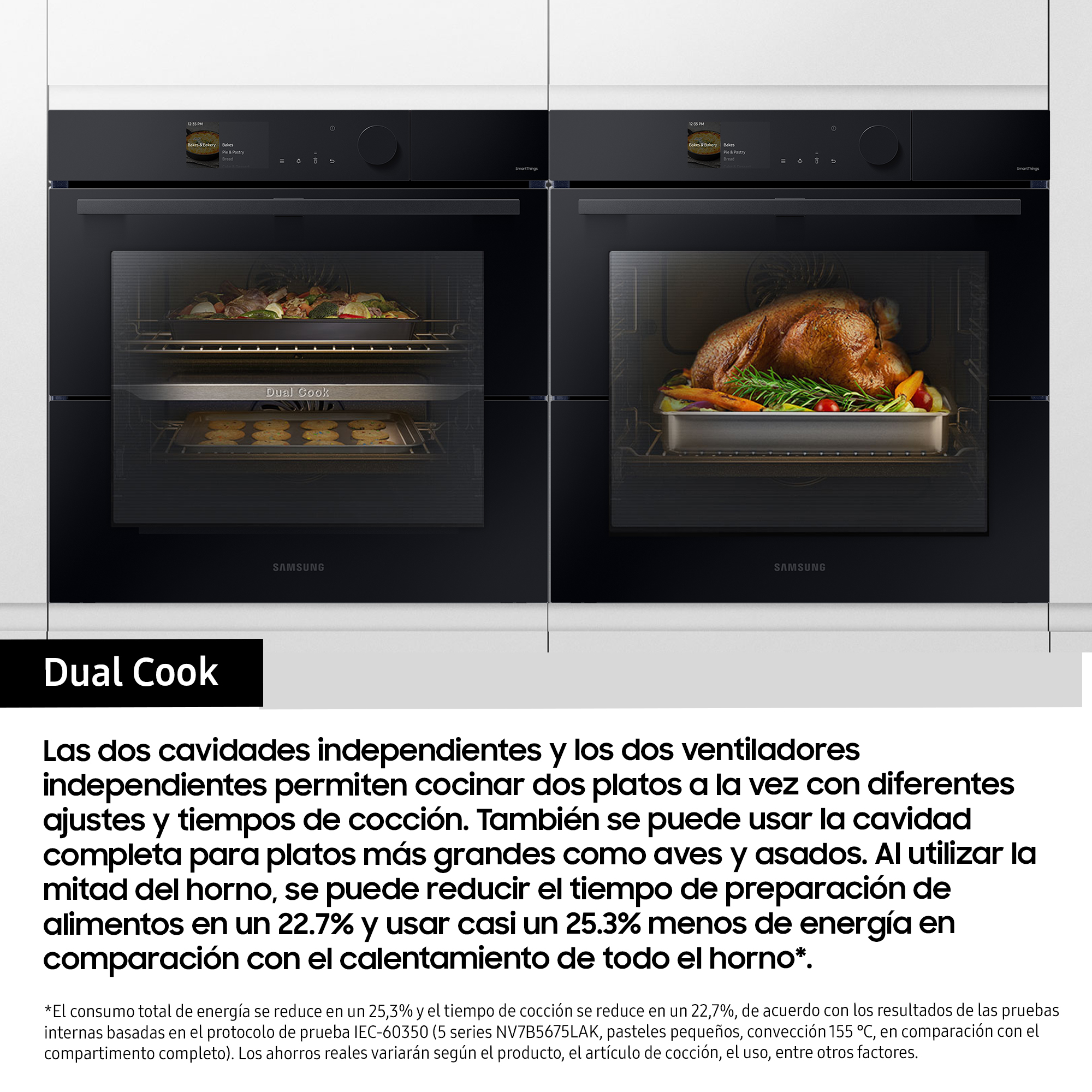 Horno Dual Cook, que muestra dos compartimentos de cocción independientes.