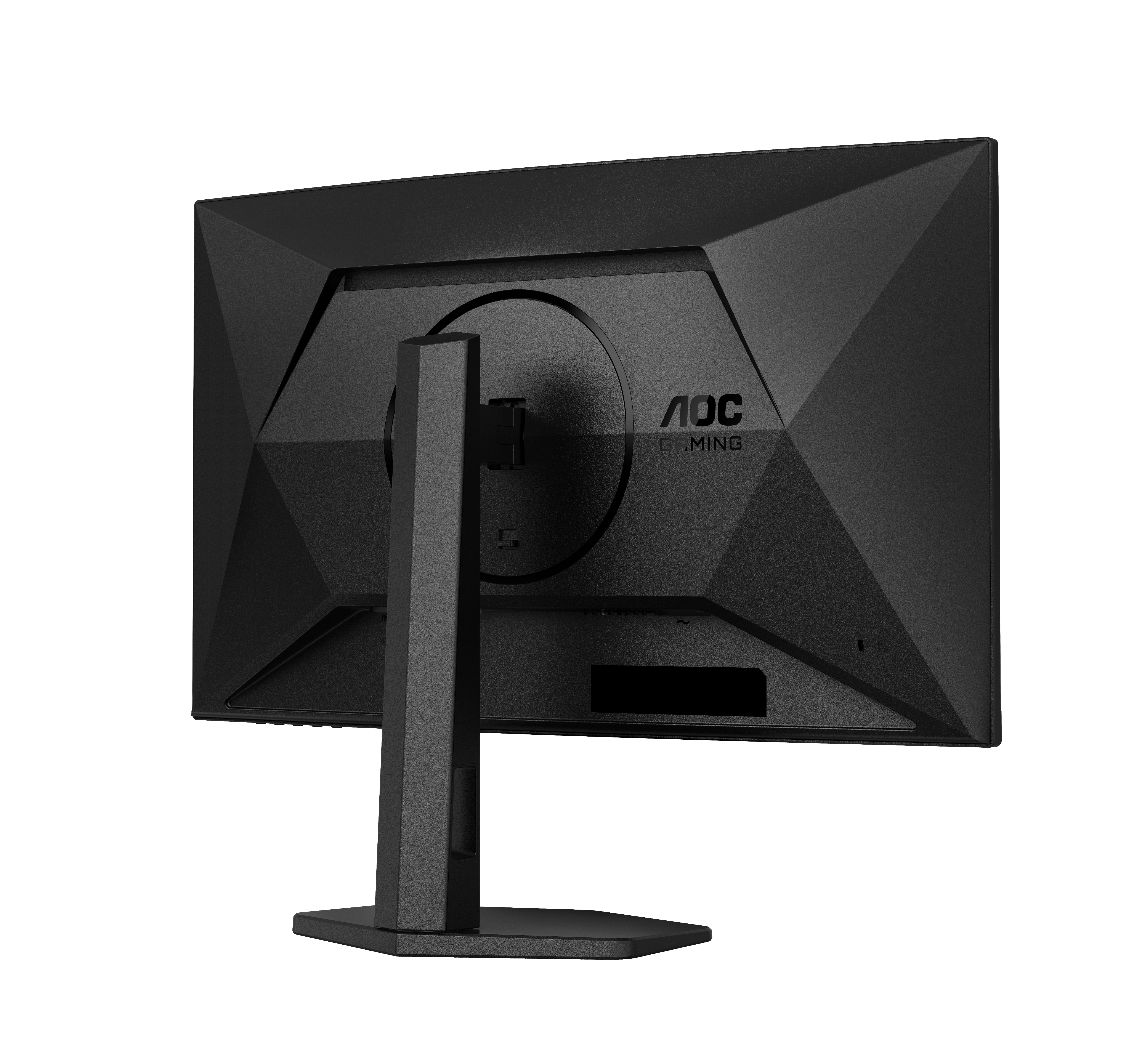 Rückansicht eines schwarzen AOC-Gaming-Monitors. Zeigt Ständer und Rückseite des Bildschirms.