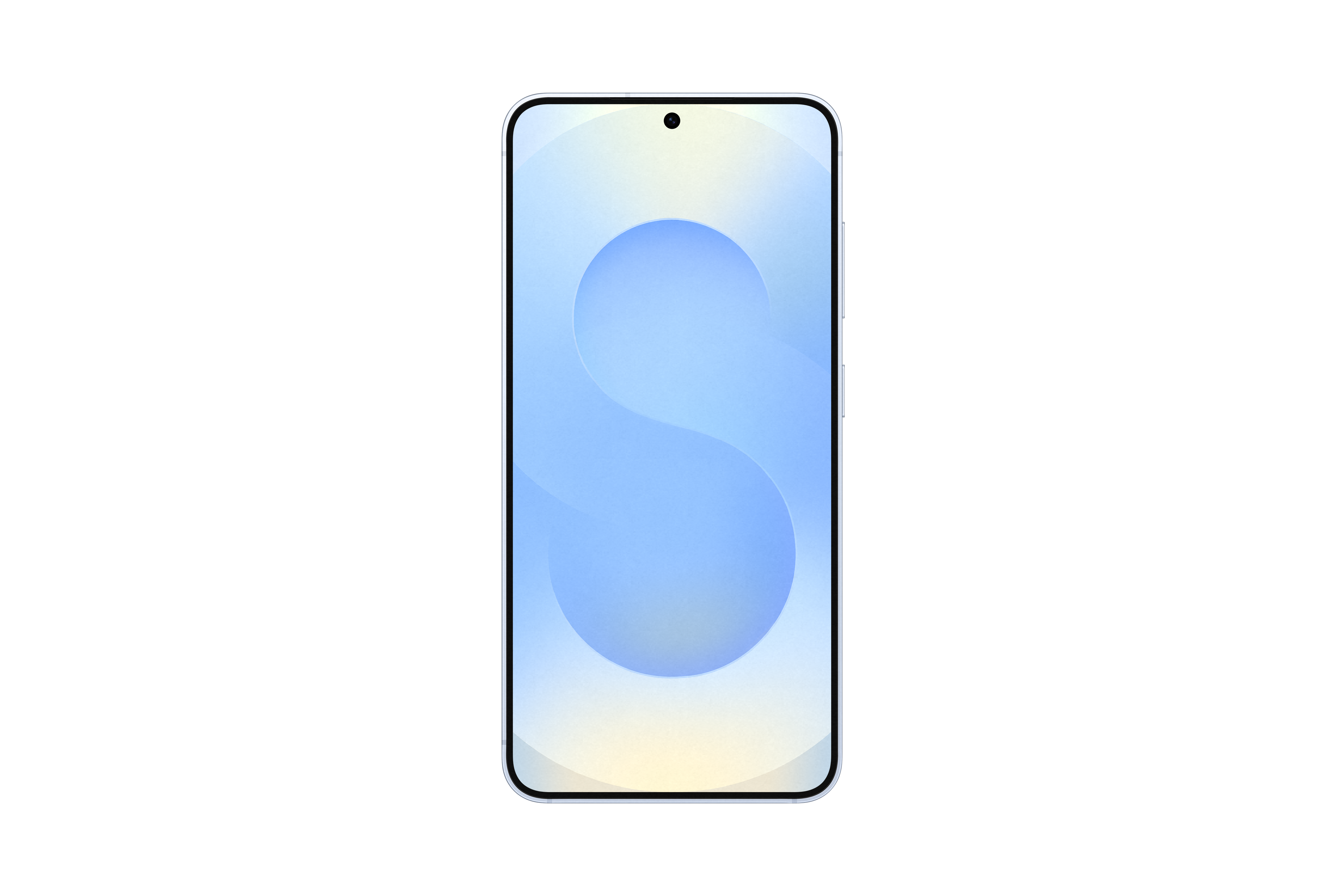 Smartphone mit hellblauem Farbverlauf-Hintergrund und einem Kreis in der Mitte.
