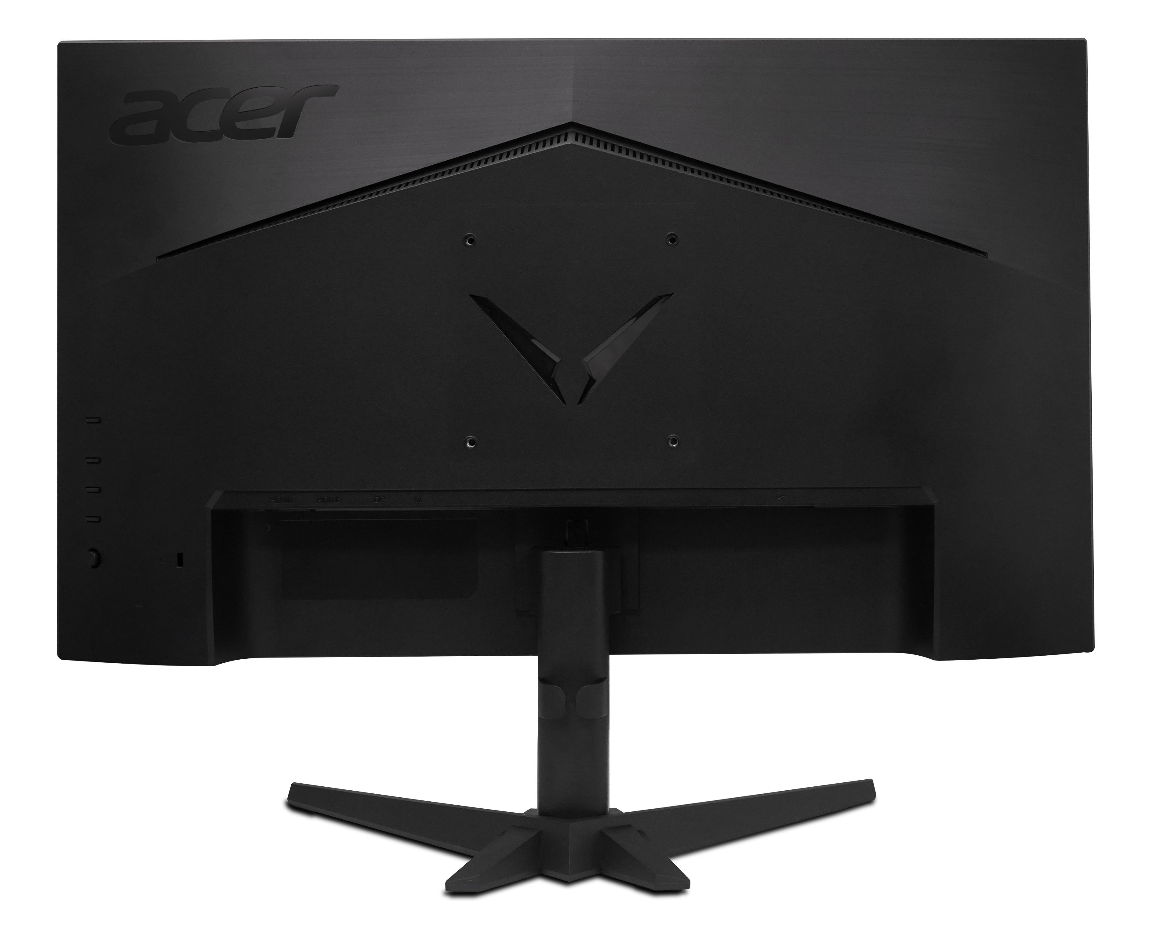 Schwarzer Computermonitor, Rückansicht, mit Ständer.