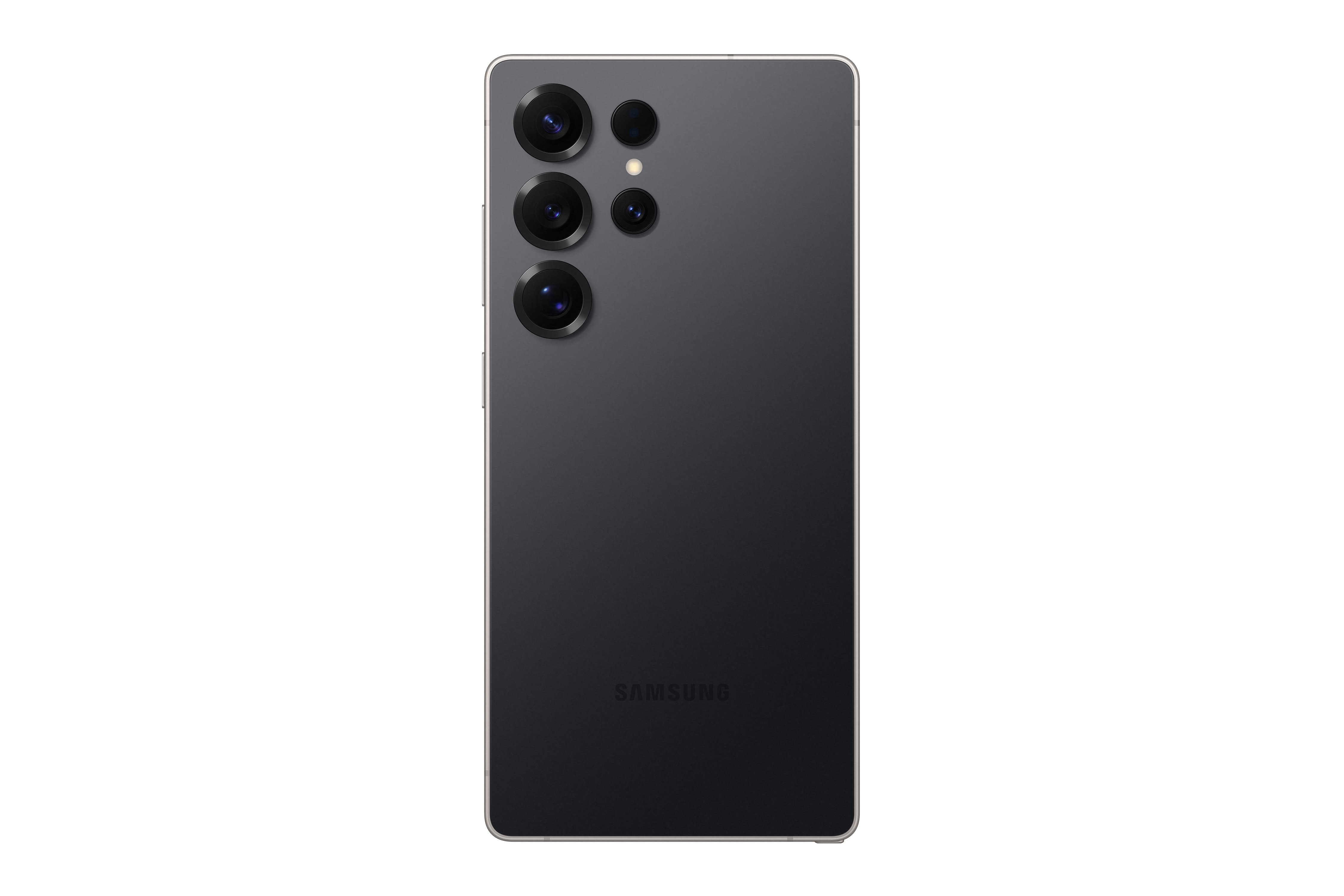 Schwarze Telefonrückseite mit Kameralinsen und Samsung-Logo.