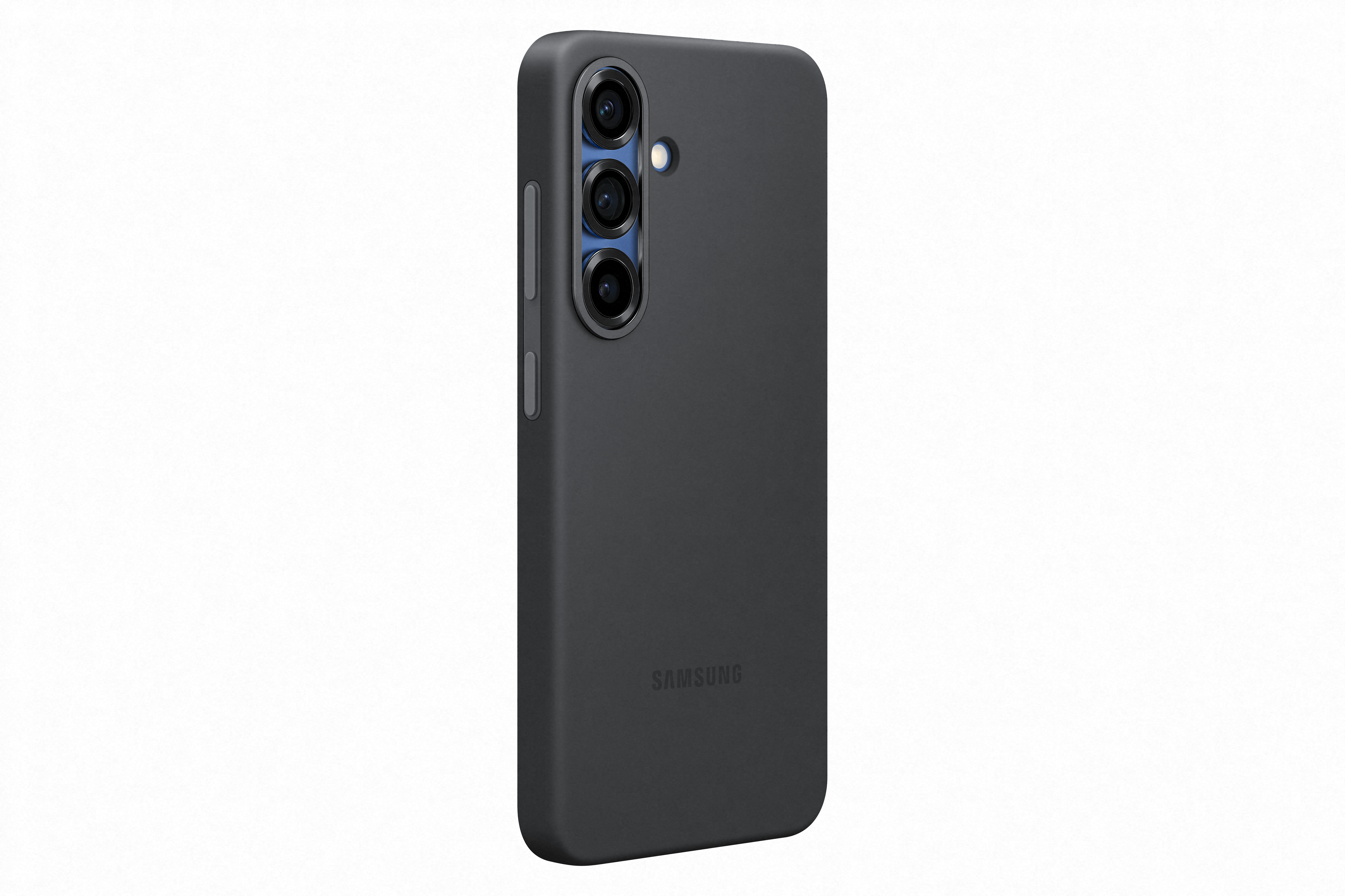 Smartphone-Hülle mit Dreifachkamera, Knöpfen und Samsung-Logo auf weißem Hintergrund.