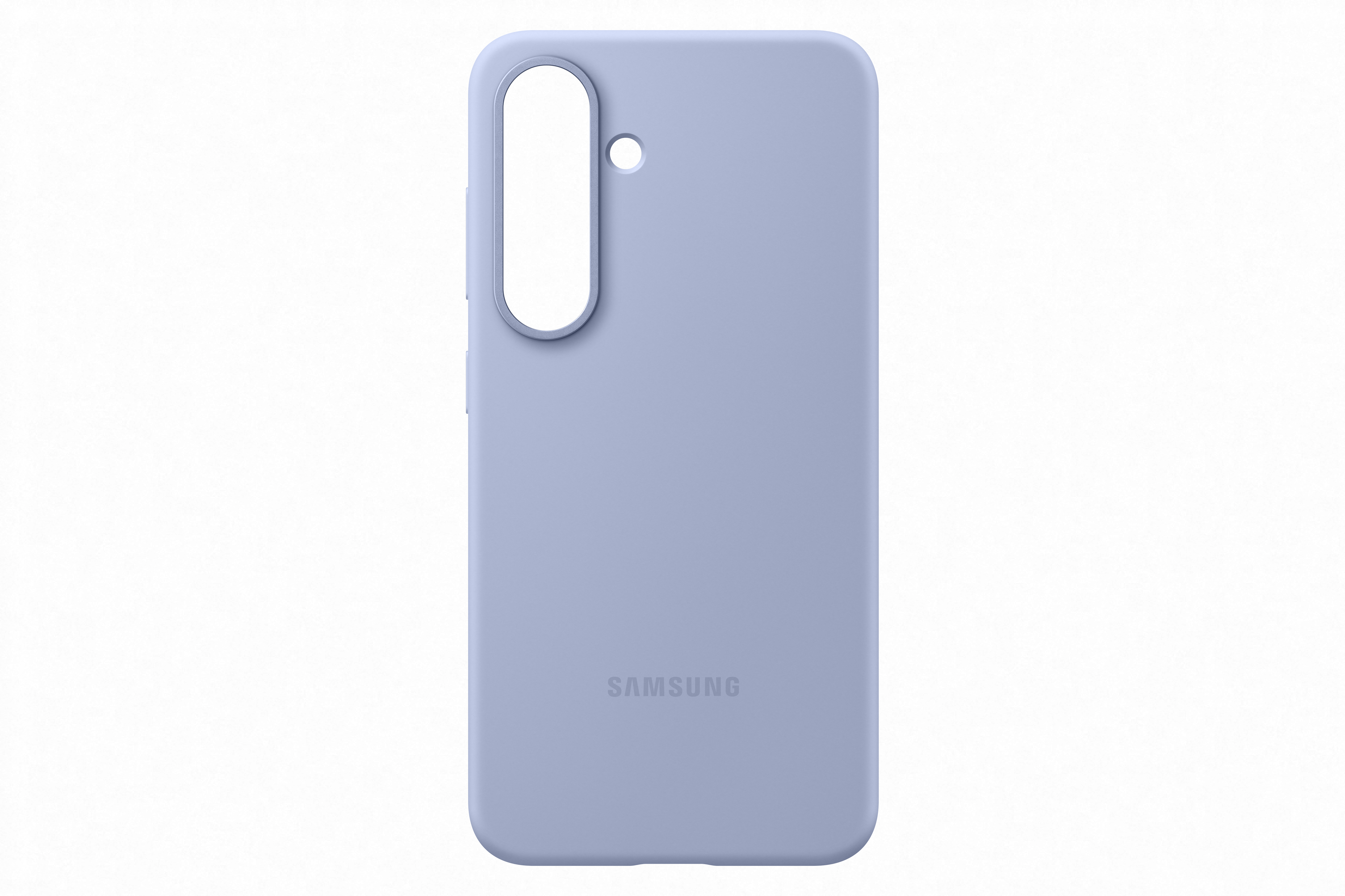 Eine hellviolette Handyhülle mit Kameraöffnung und Samsung Logo.