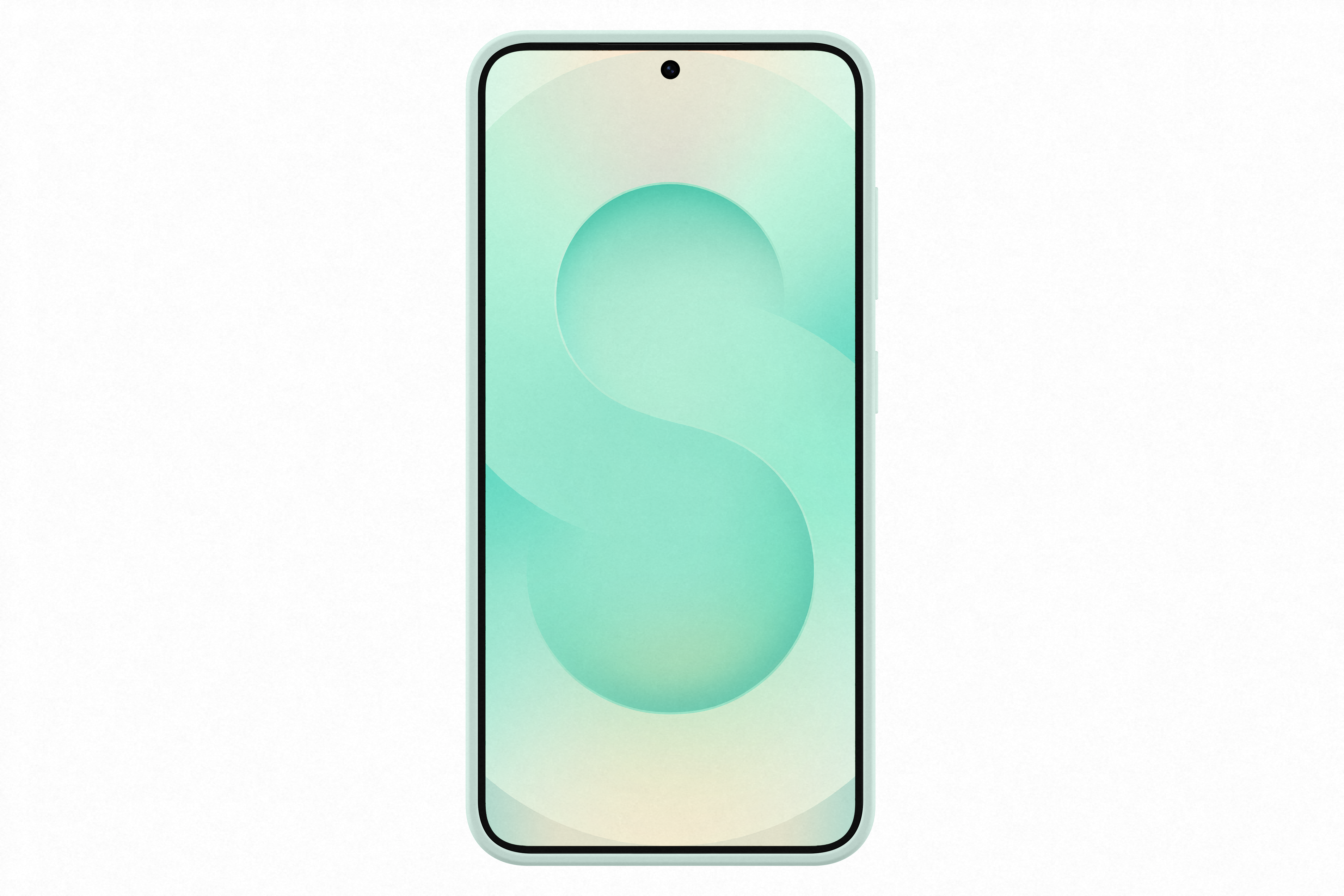 Ein hellgrünes Smartphone auf weißem Hintergrund.
