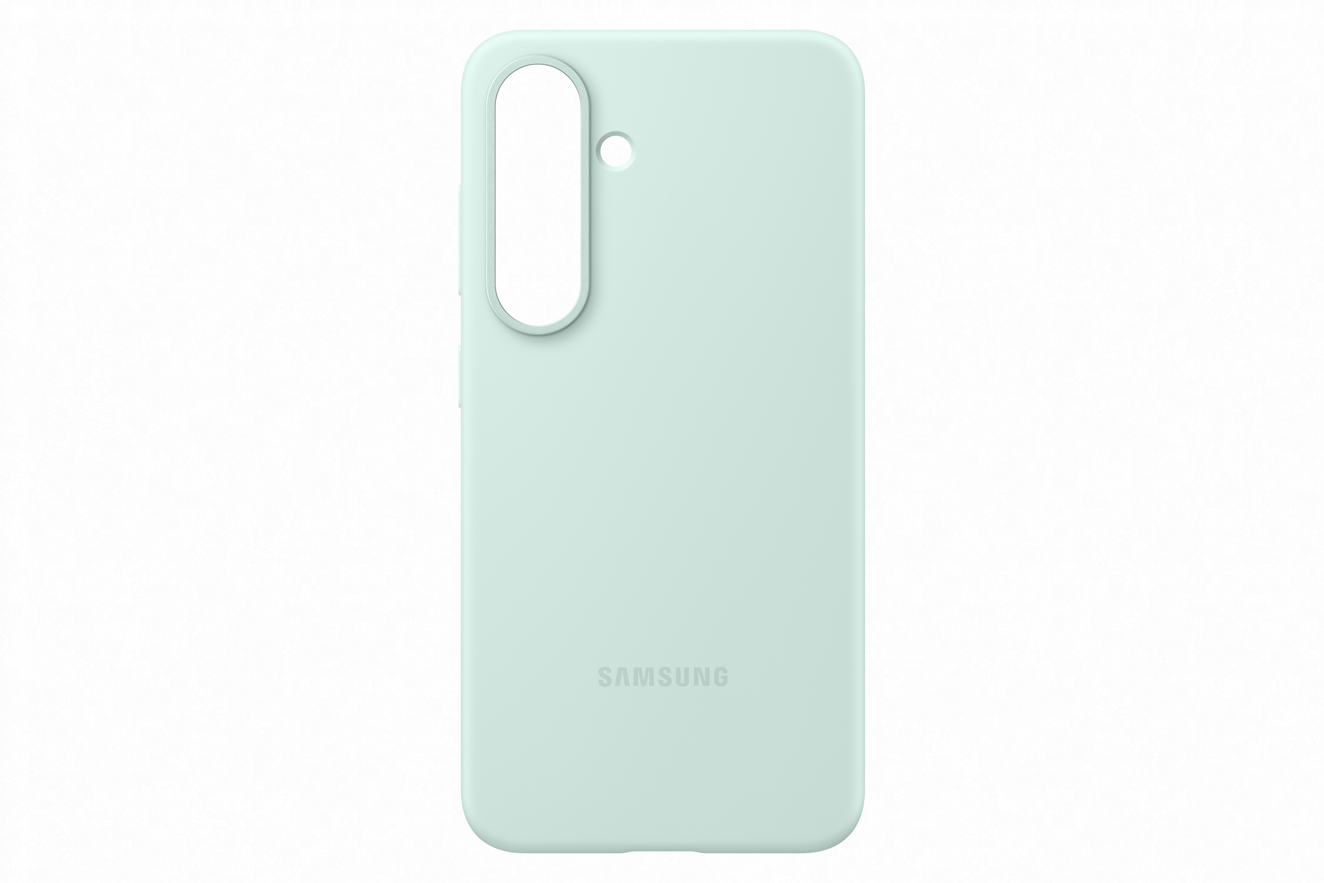 Eine hellgrüne Handyhülle mit Kameraausschnitt und Samsung-Logo.