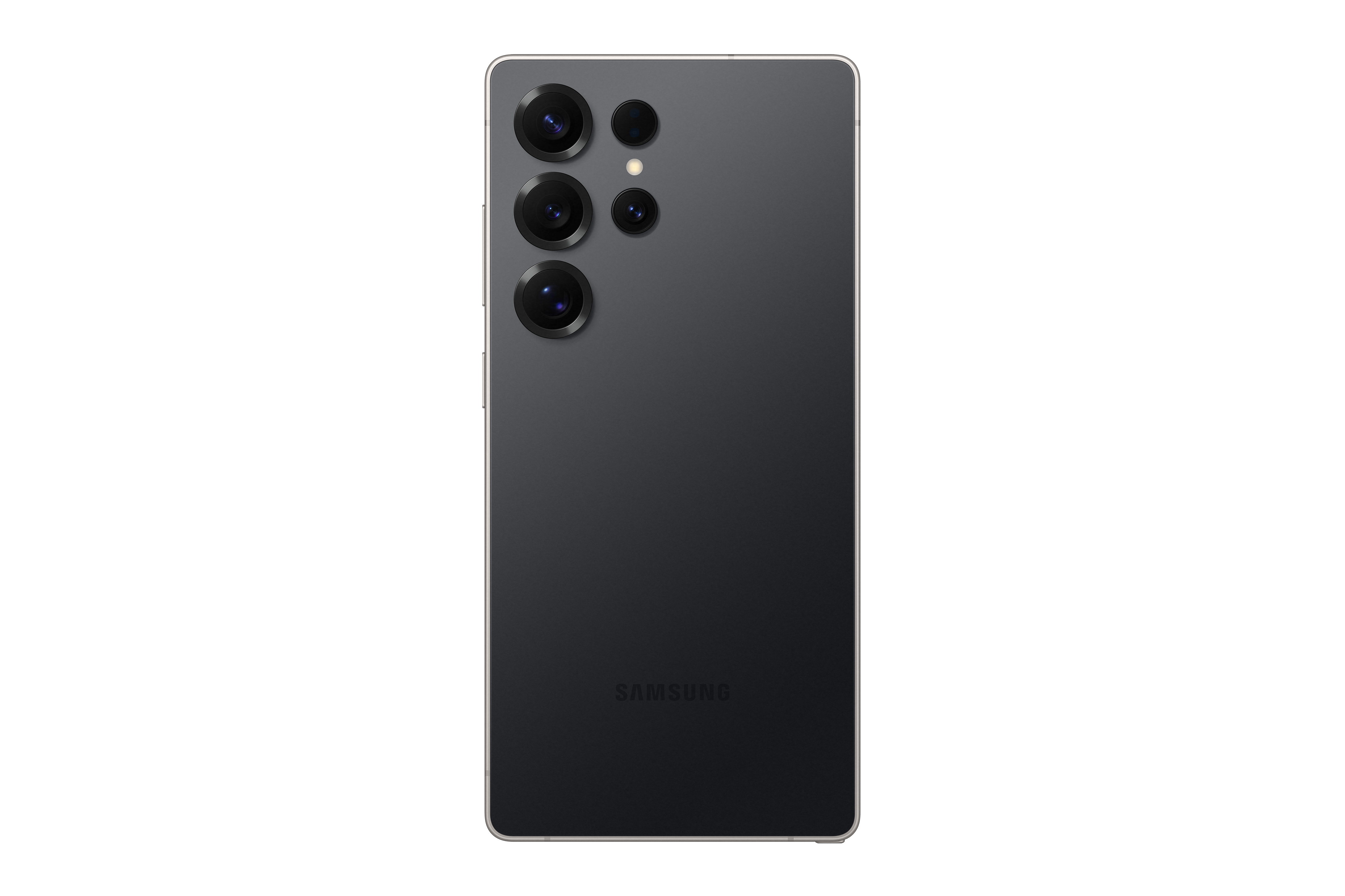 Ein schwarzes Telefon mit mehreren Kameralinsen auf schwarzem Hintergrund.
