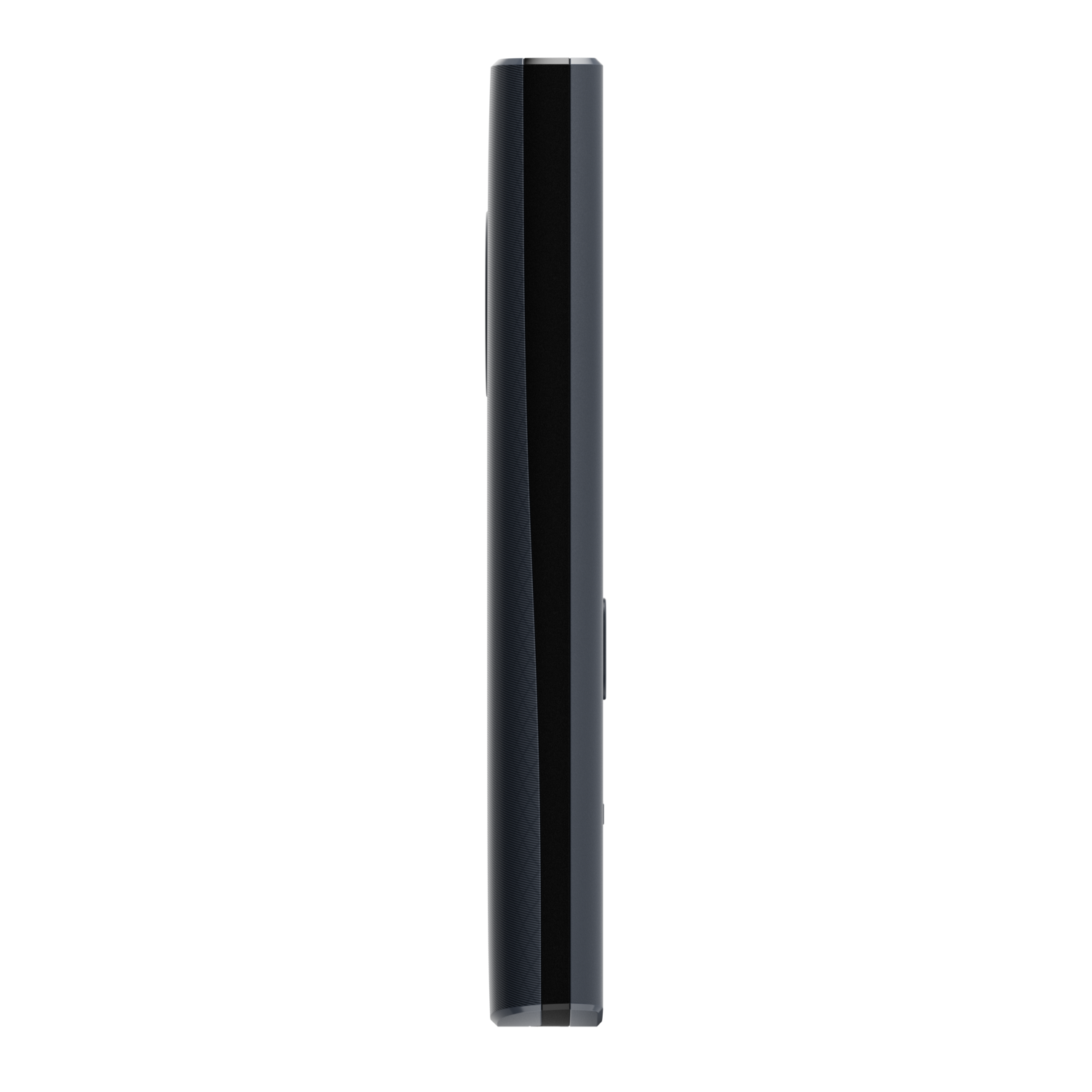 A black soundbar, vertical, against a black background. The soundbar is sleek and modern.