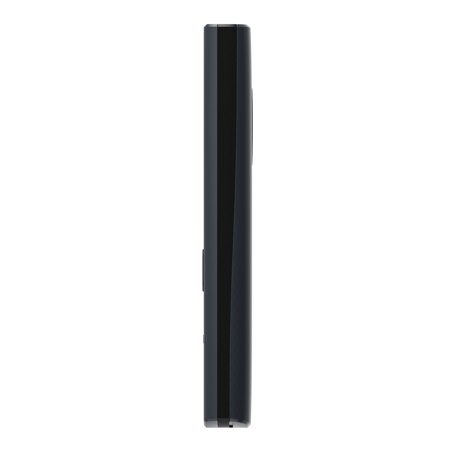 Side profile of a black smartphone.