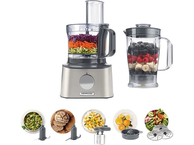 Kenwood Multipro Compact FDM301SS, edelstahl Kompakte Küchenmaschine Silber (Rührschüsselkapazität: 2,1 l, 800 Watt)