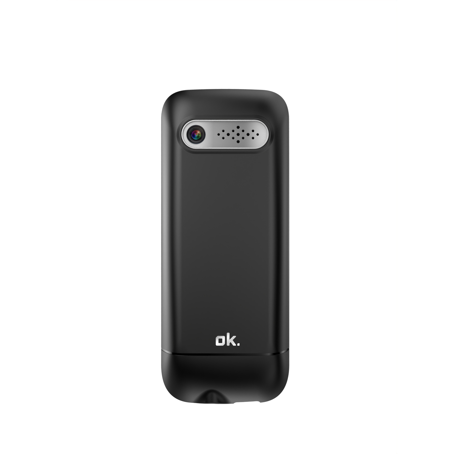 Un téléphone ok. noir avec une caméra et un haut-parleur.